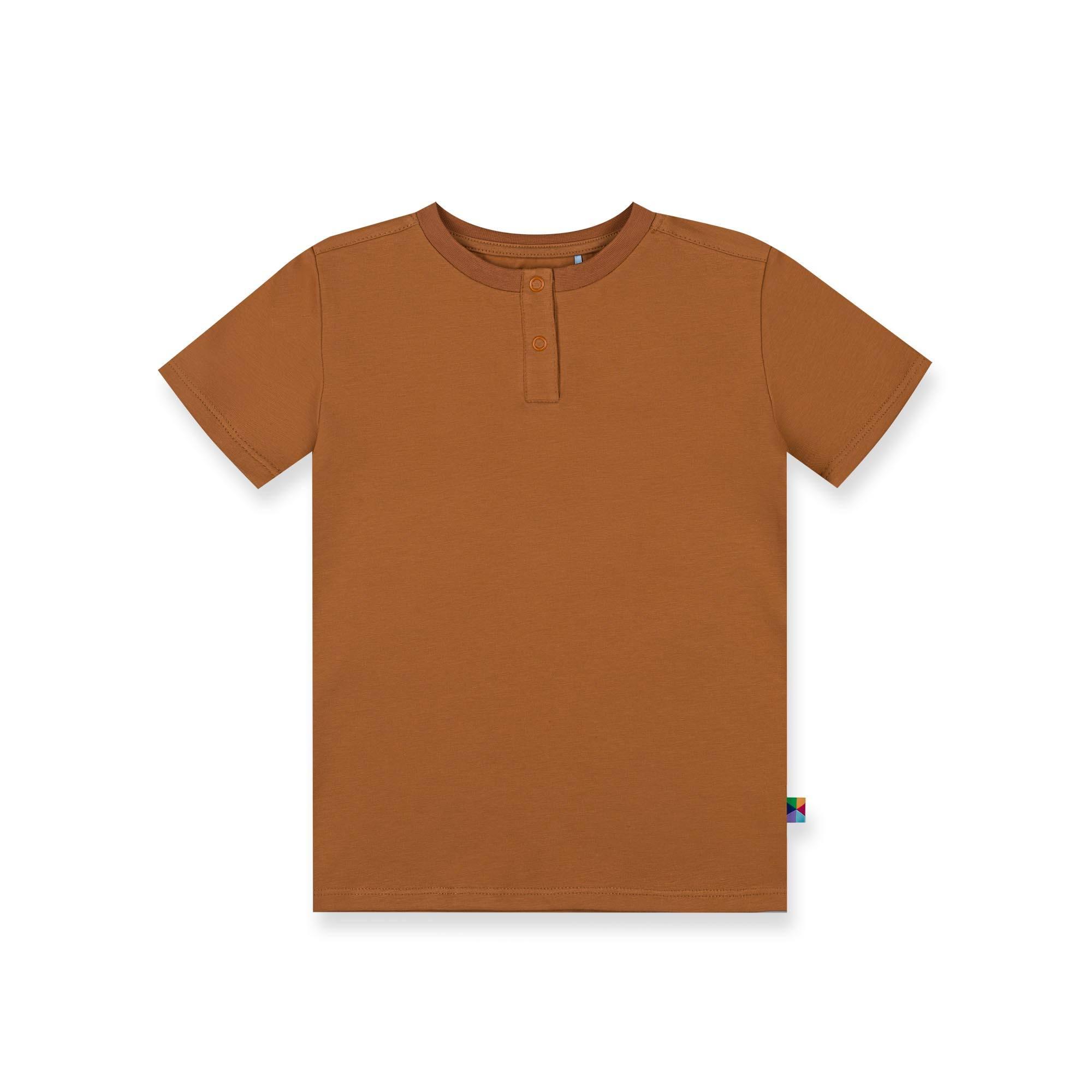 Caramel round neck button-up shirt