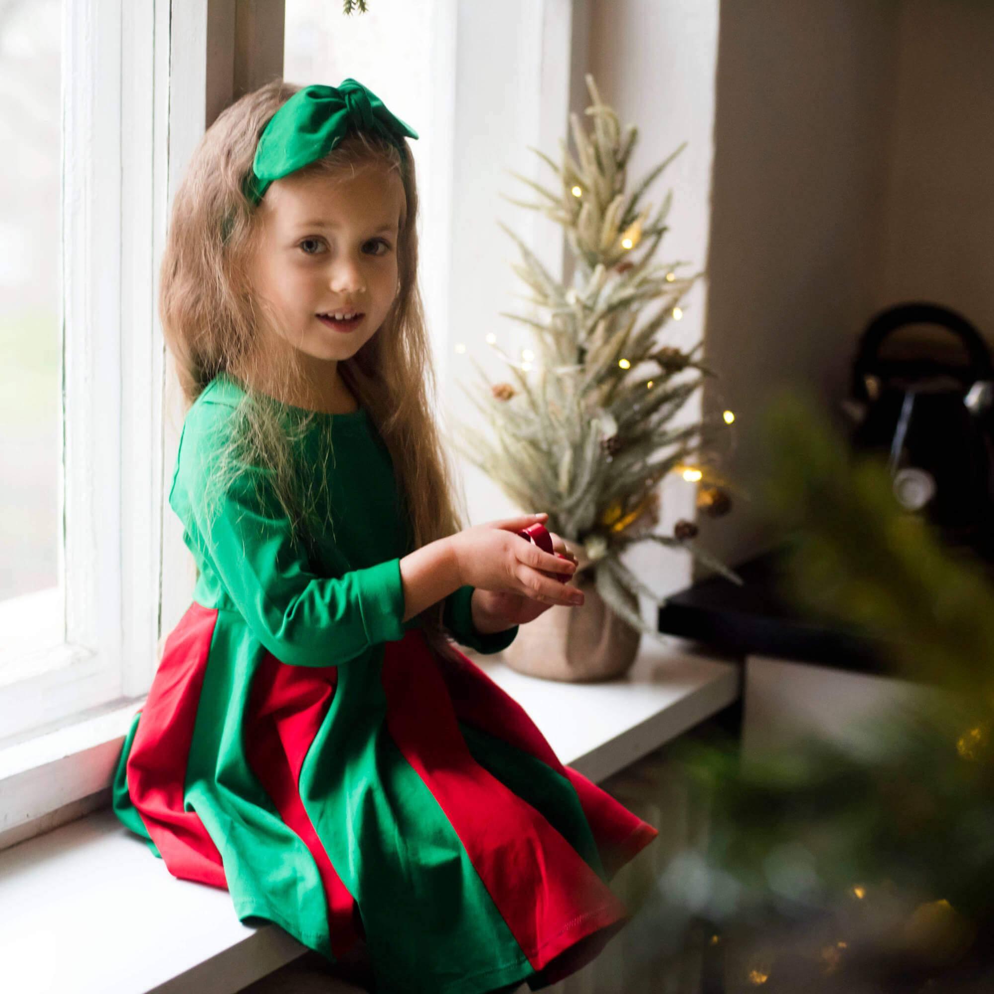 Green - red two-tone frill dress