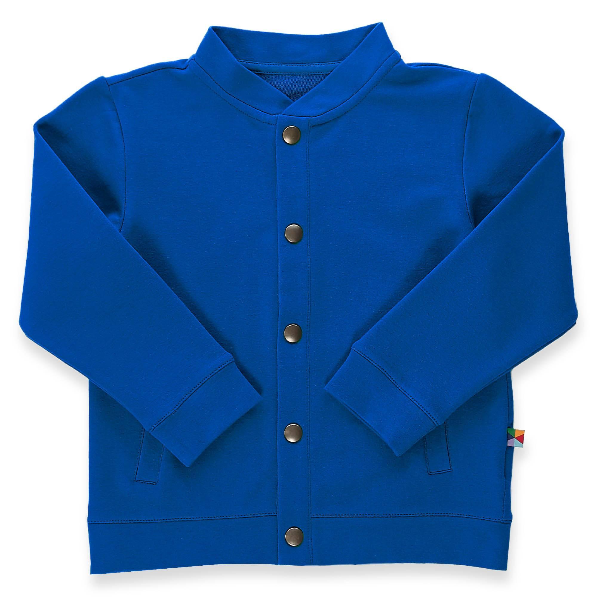 Blue button-up bomber jacket with pockets