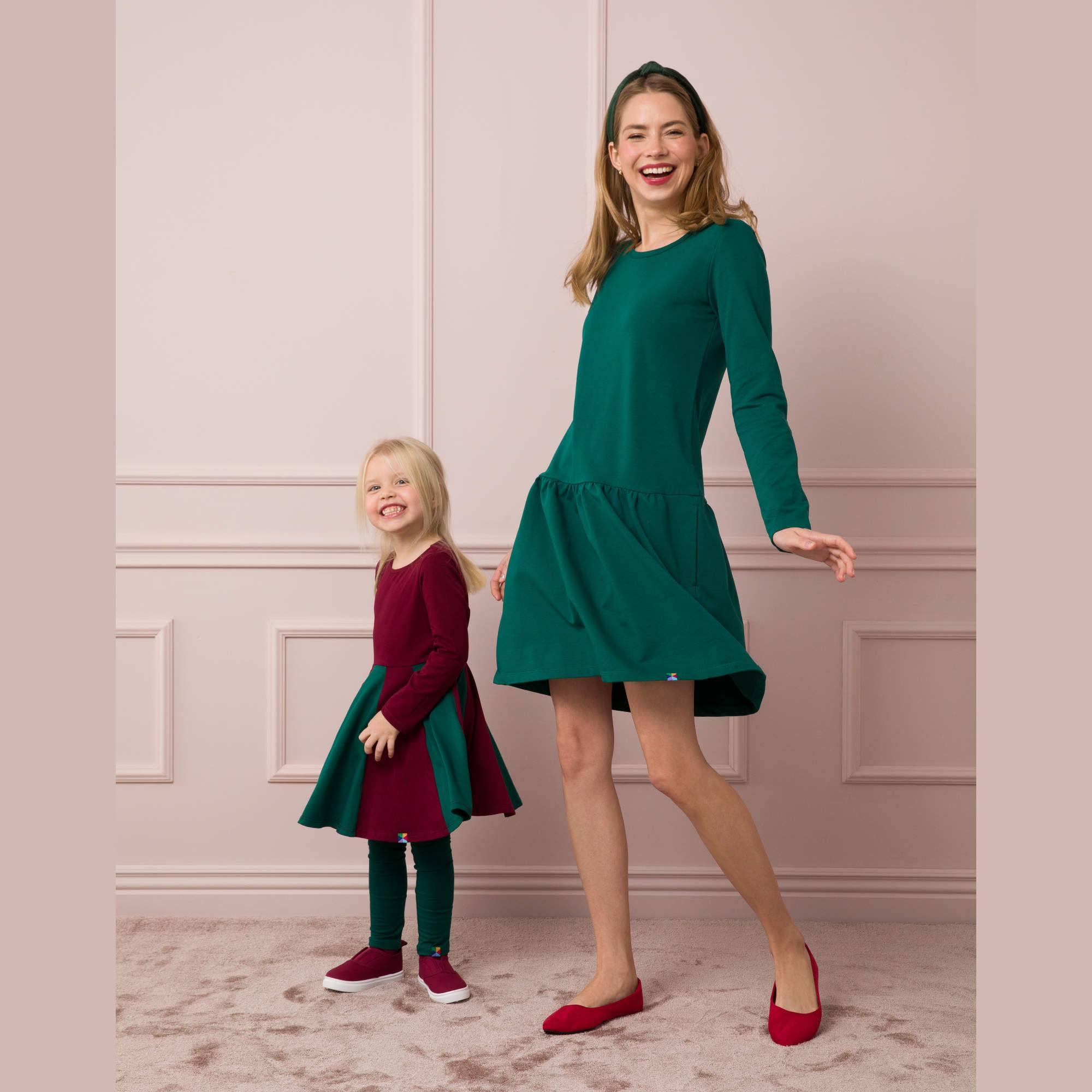 Burgundy - bottle-green two-tone frill dress