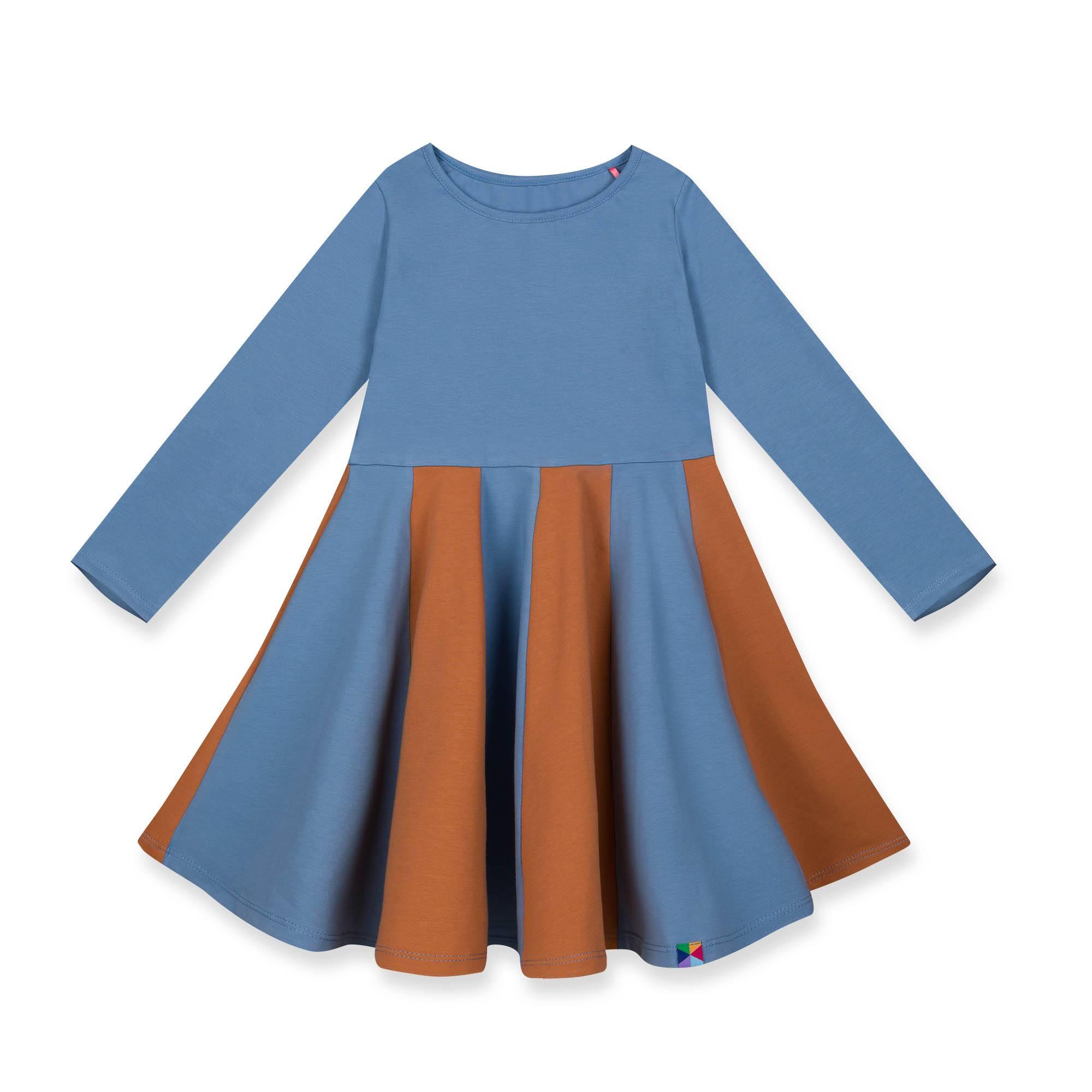 Sky blue - caramel two-tone frill dress