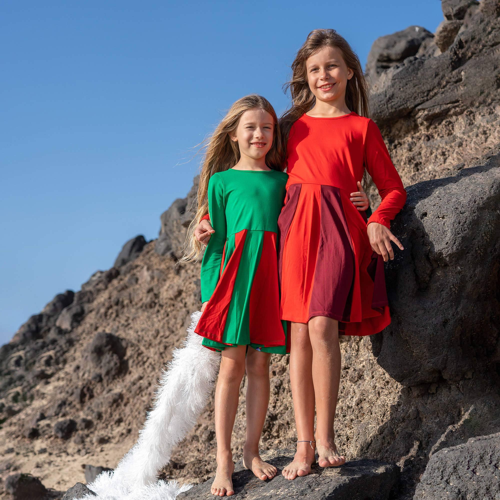 Green - red two-tone frill dress