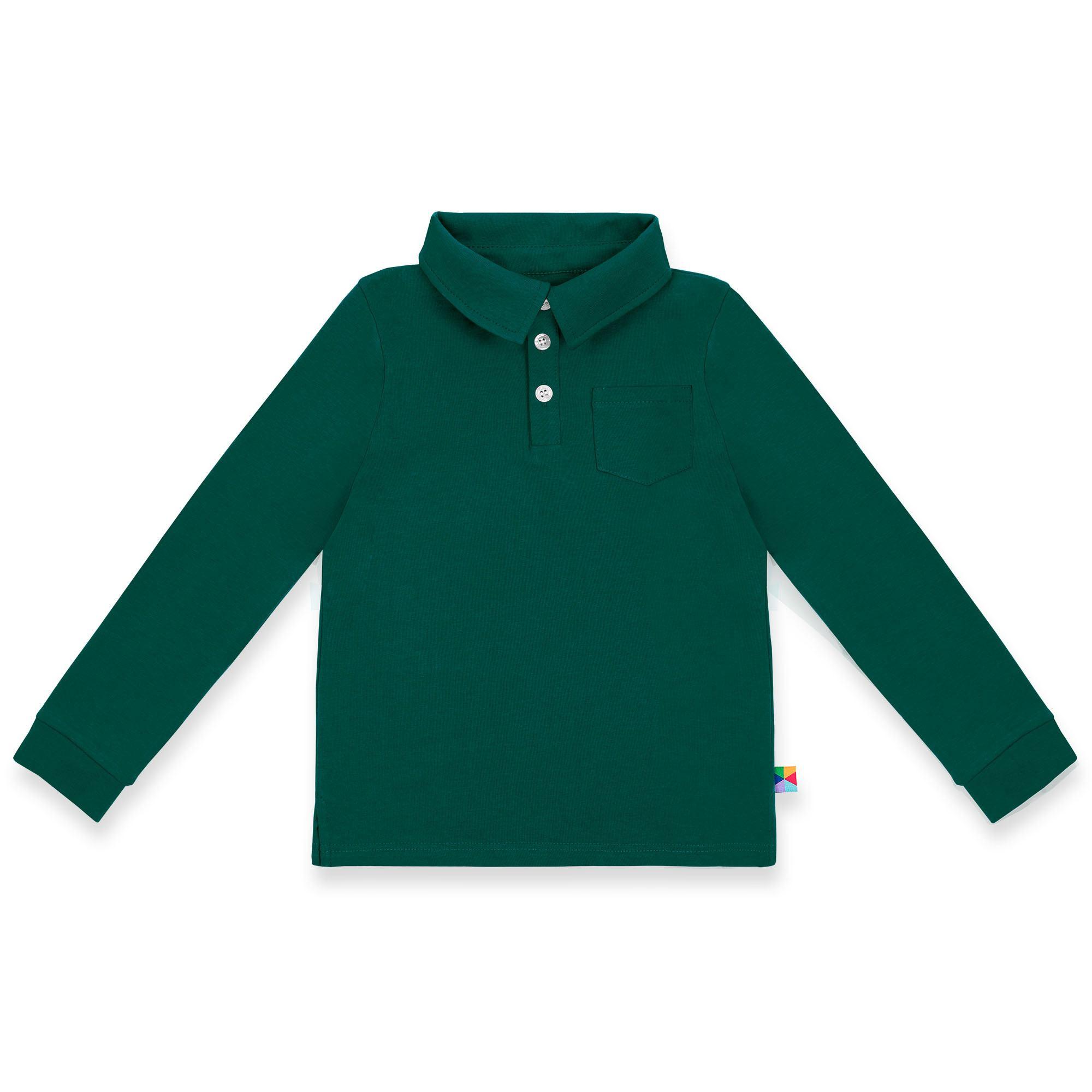 Bottle-green long sleeve polo shirt