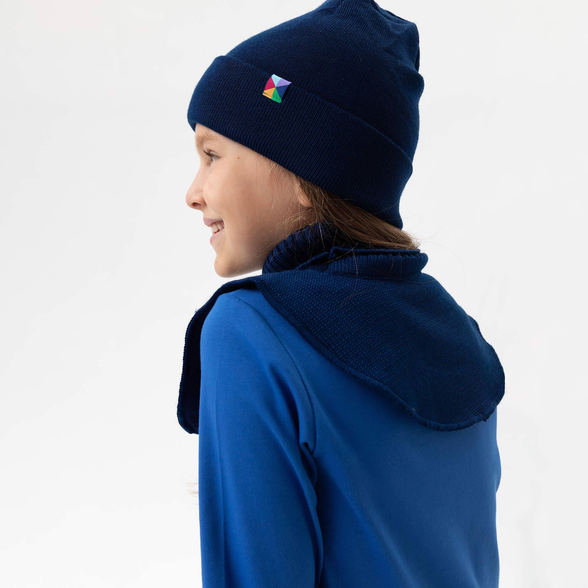 Navy blue fine knit merino wool cap kids