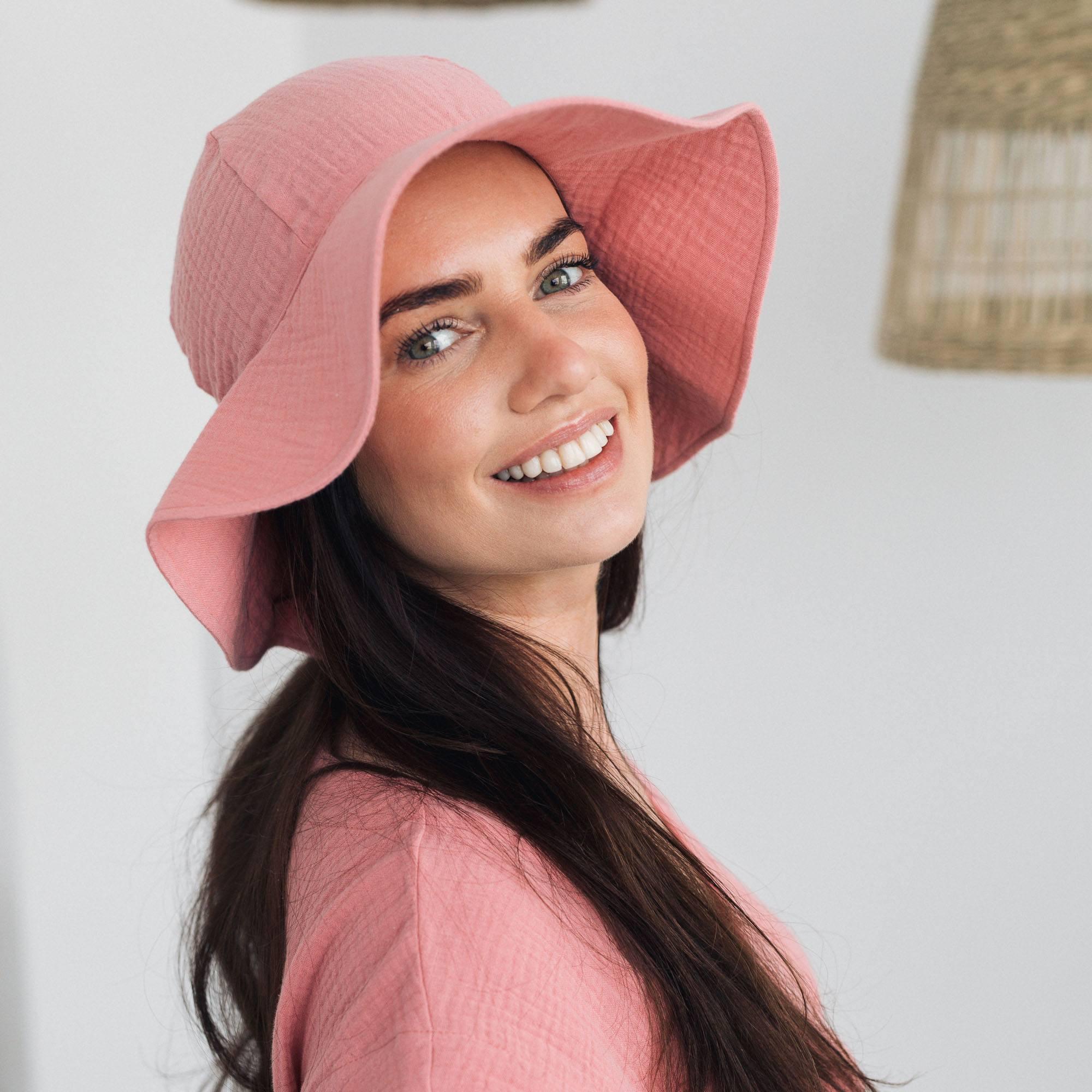 Pink muslin brimmed hat Women