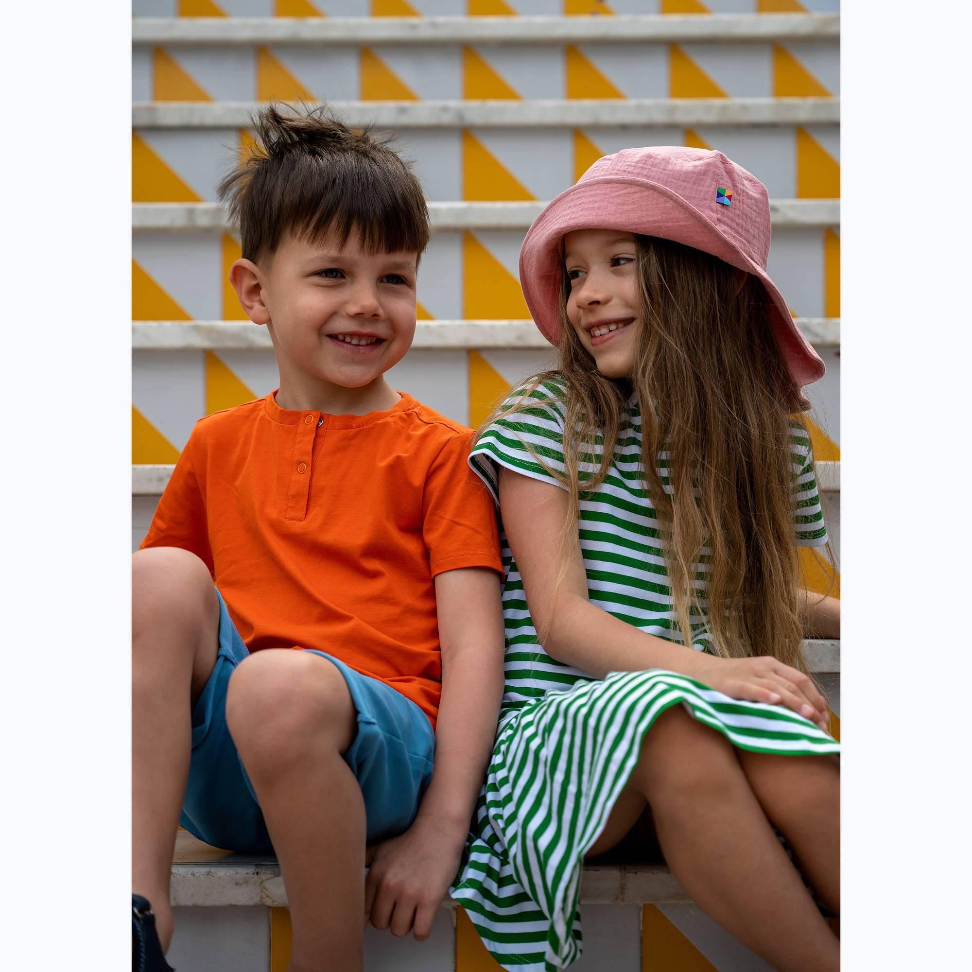 Orange round neck button-up shirt