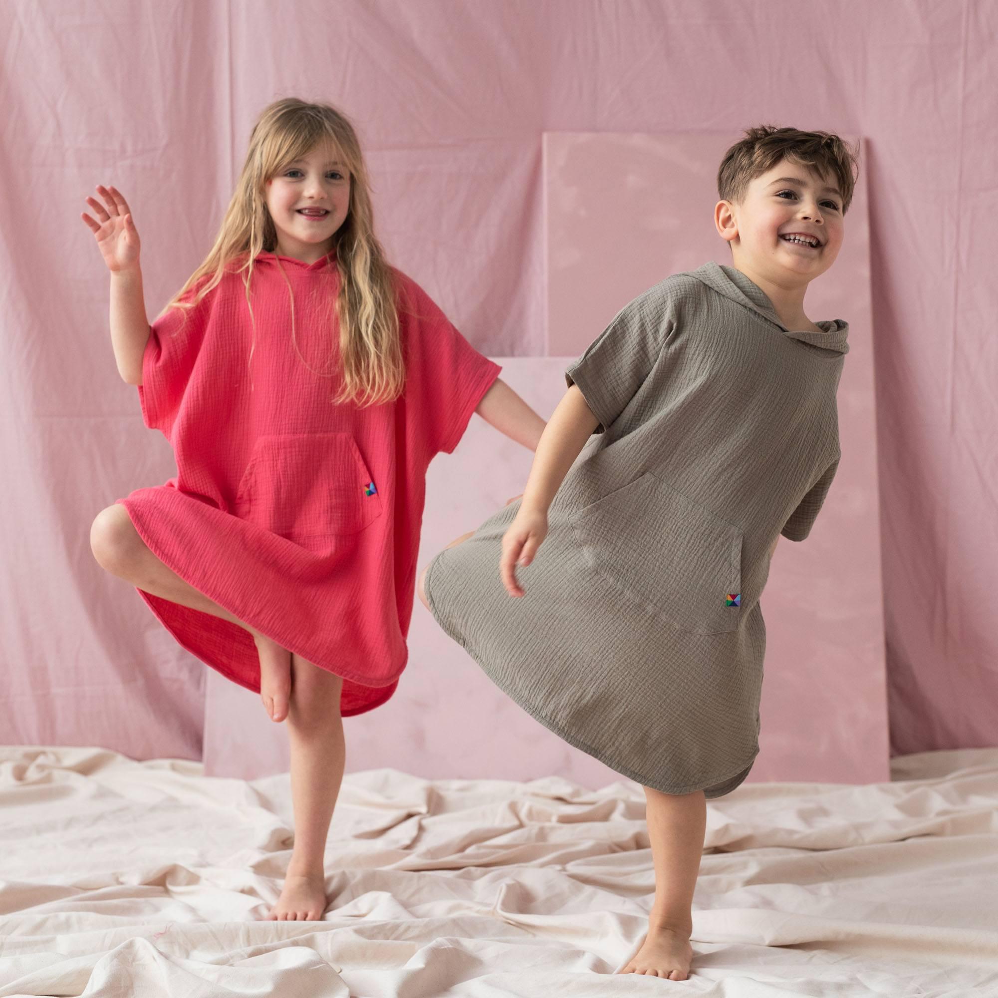 Coral muslin poncho