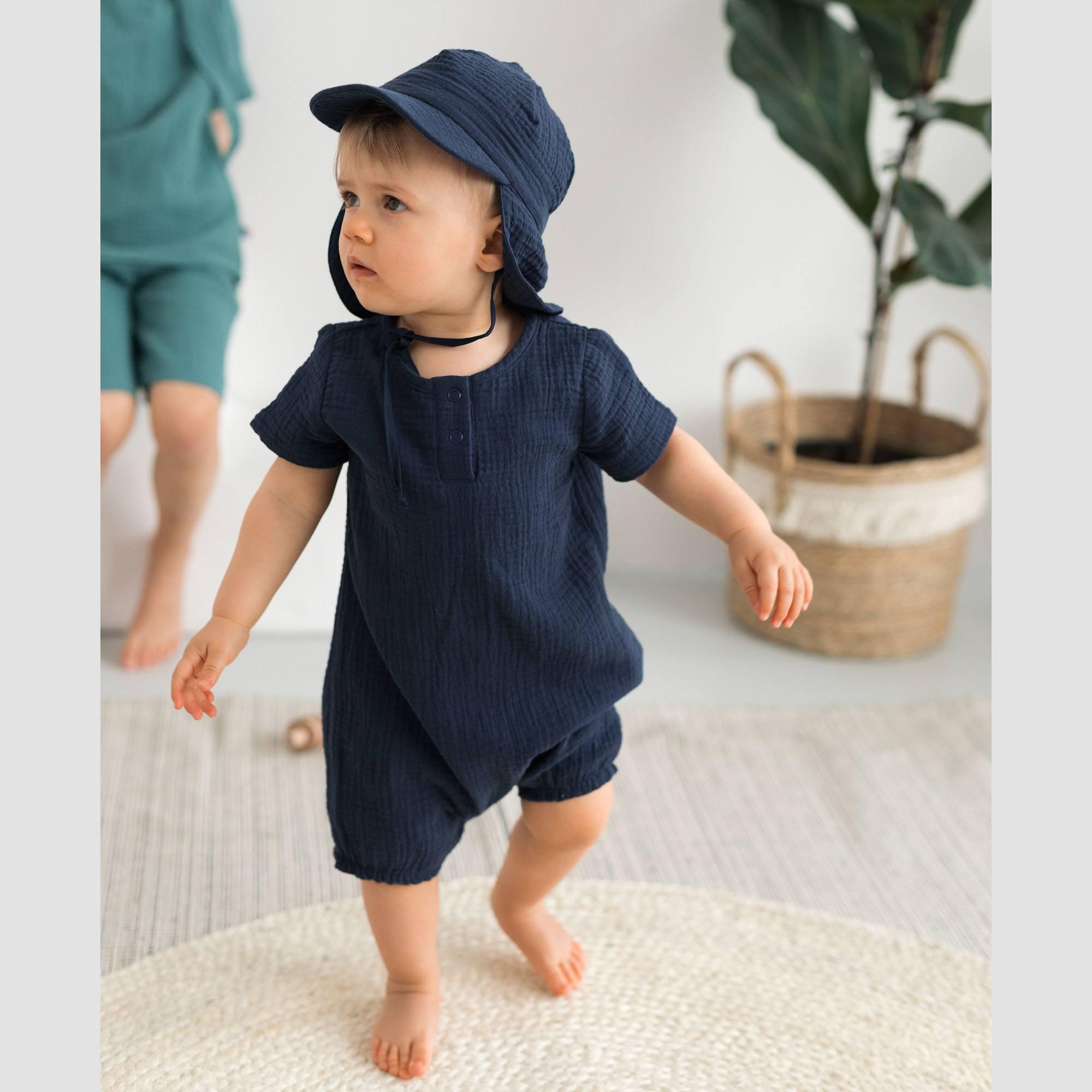 Navy blue muslin romper Baby