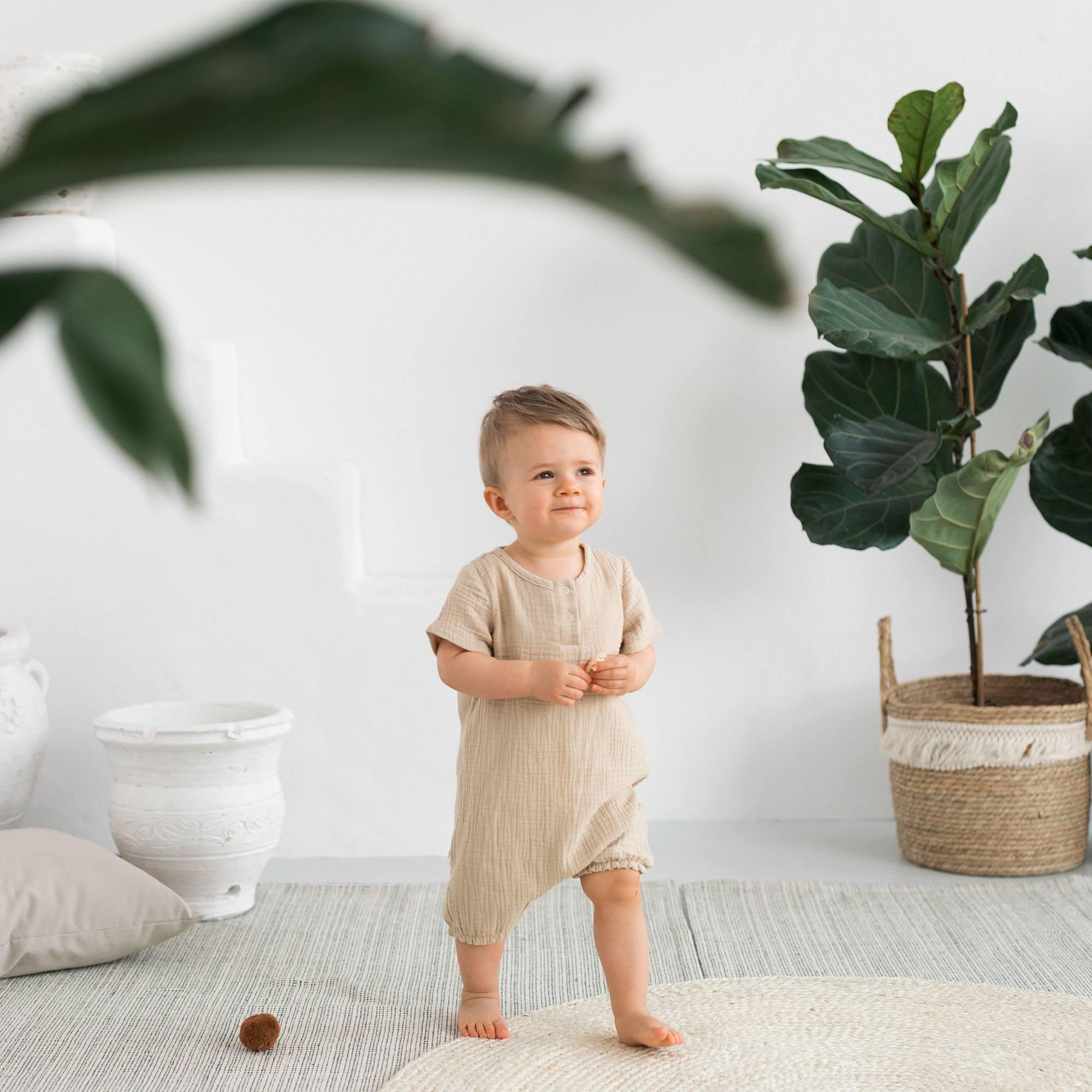 Beige muslin romper Baby