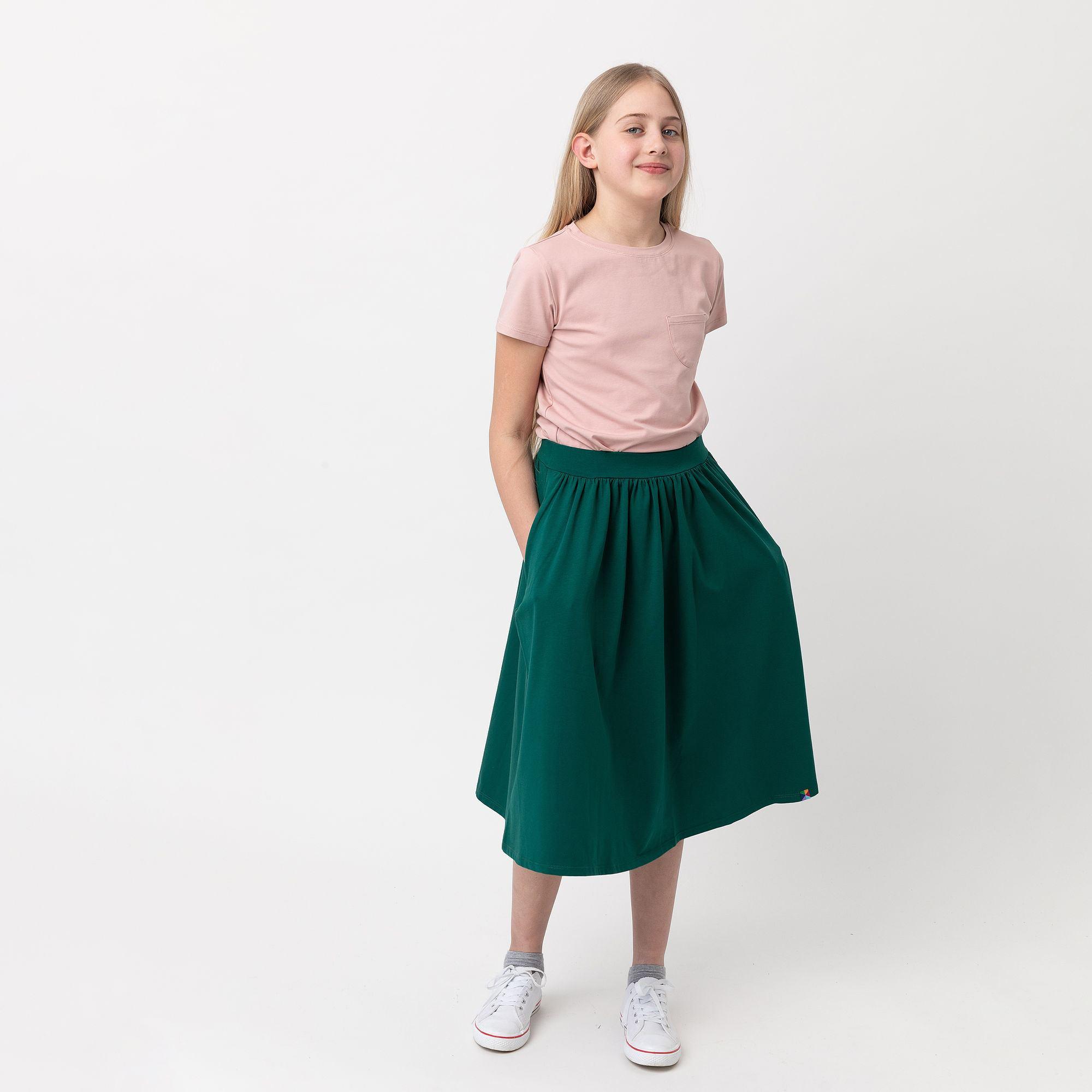 Bottle-green midi skirt with pockets Junior