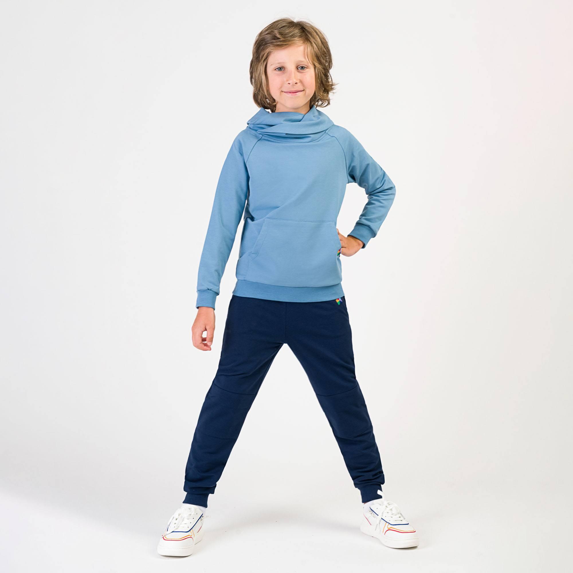 Sky blue funnel neck pullover sweatshirt