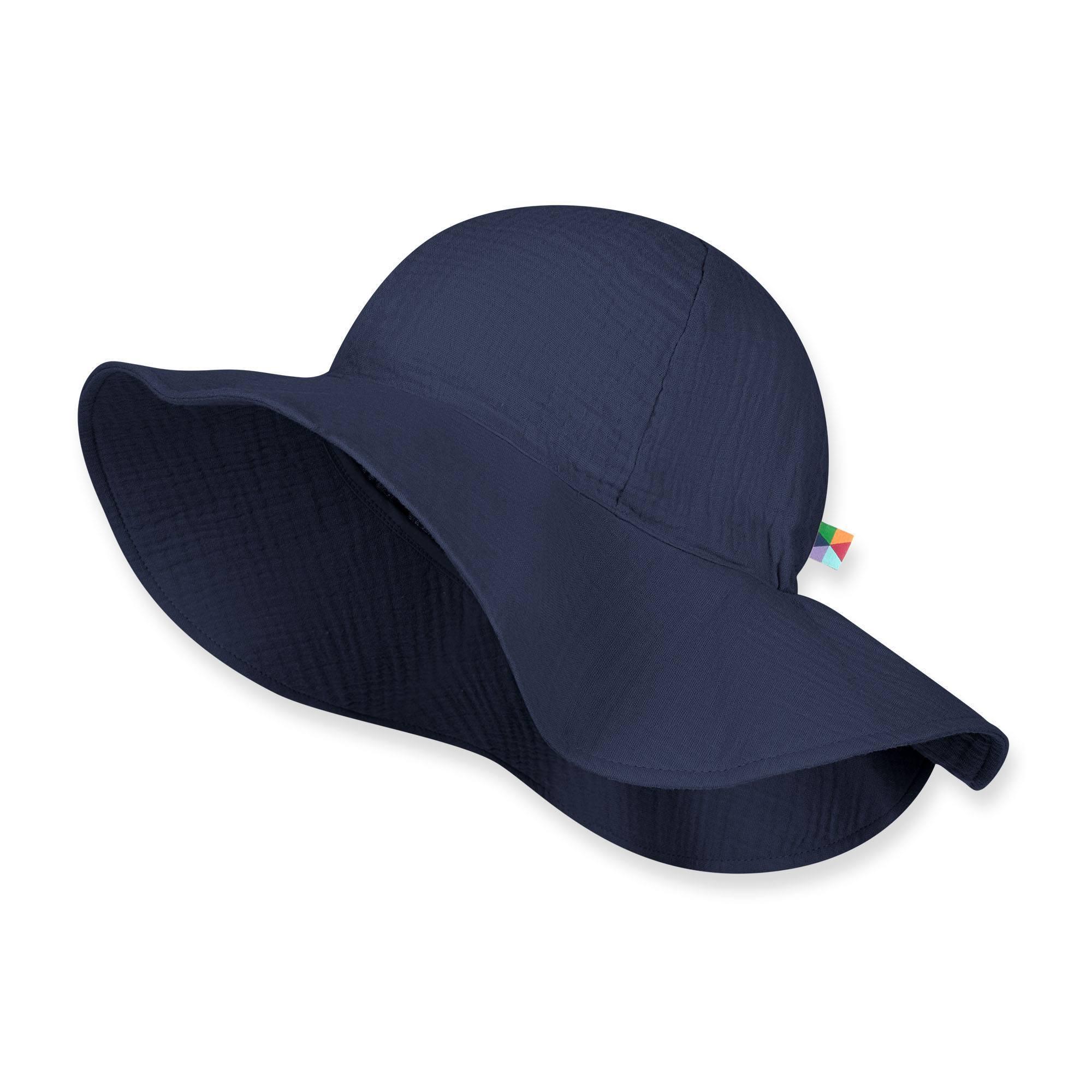 Navy blue muslin brimmed hat Women