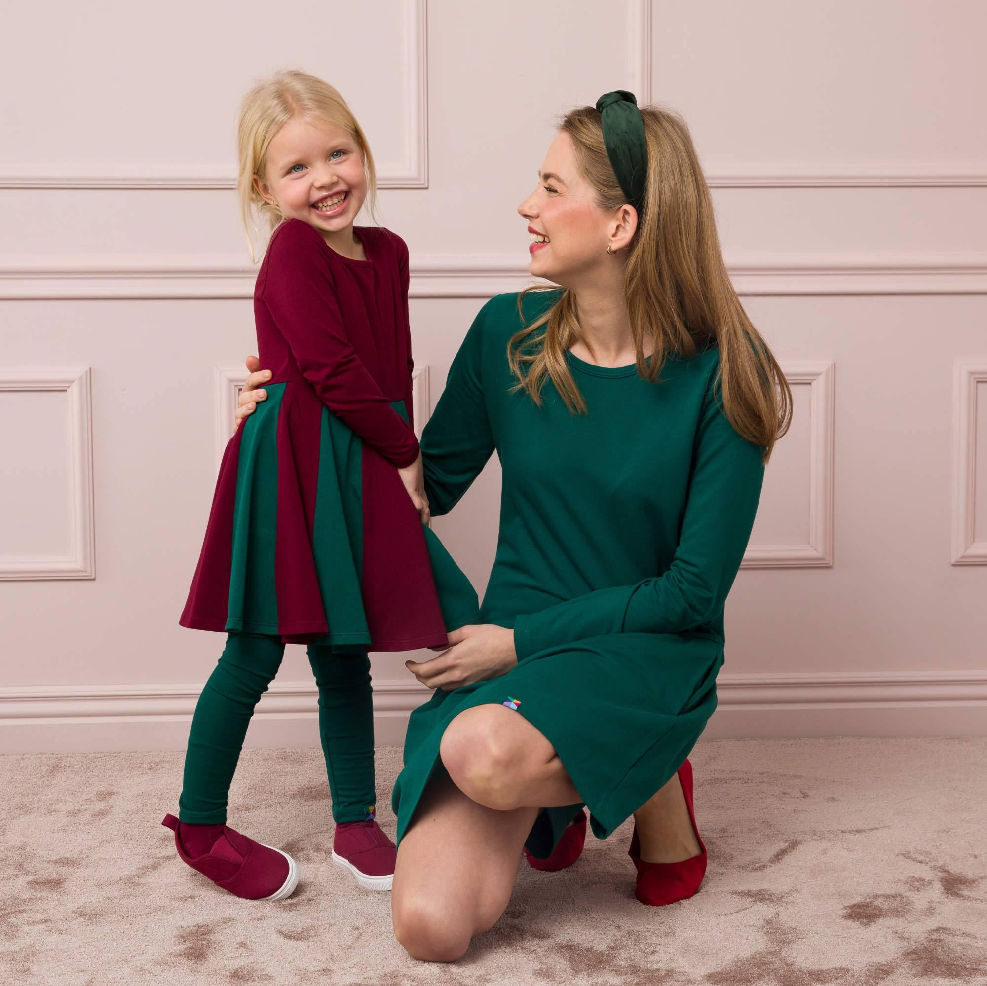 Burgundy - bottle-green two-tone frill dress