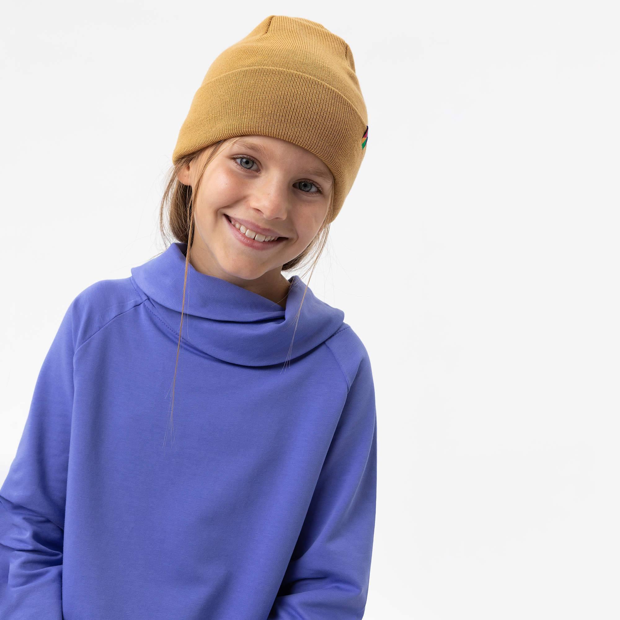 Mustard fine knit merino wool cap kids