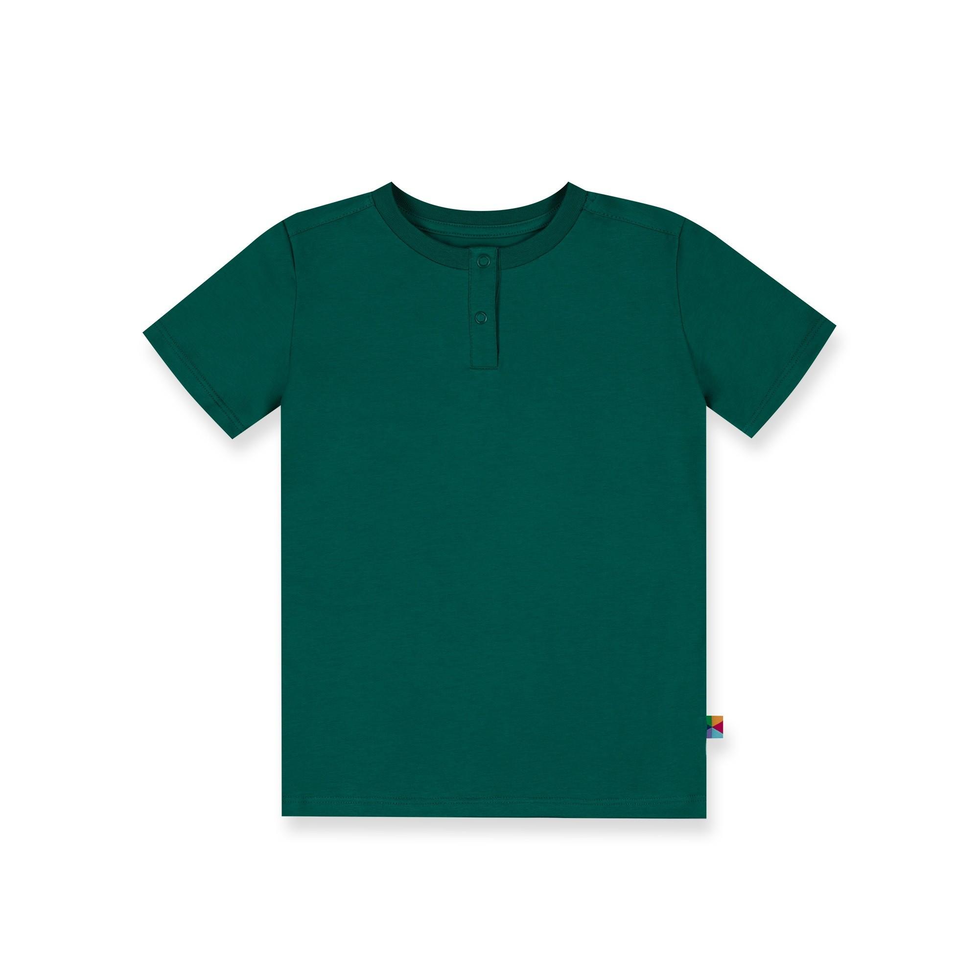 Bottle-green round neck button-up shirt