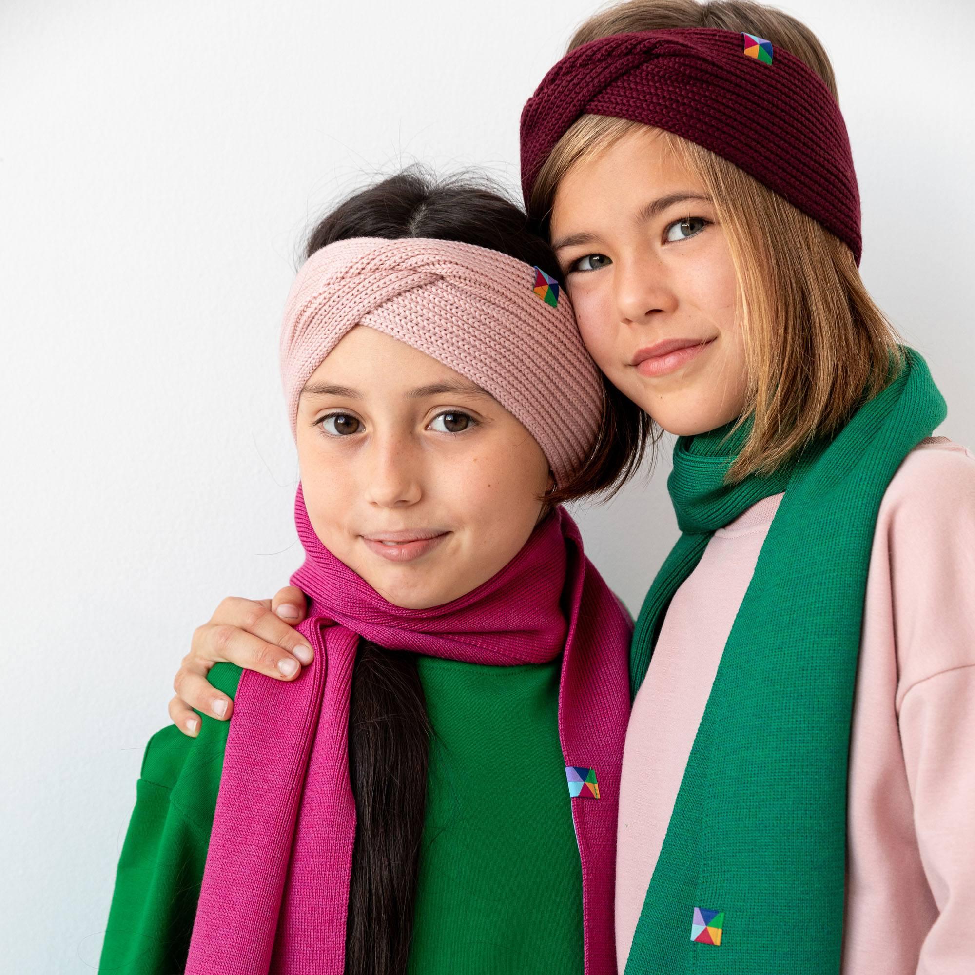 Pink fine knit merino wool scarf kids