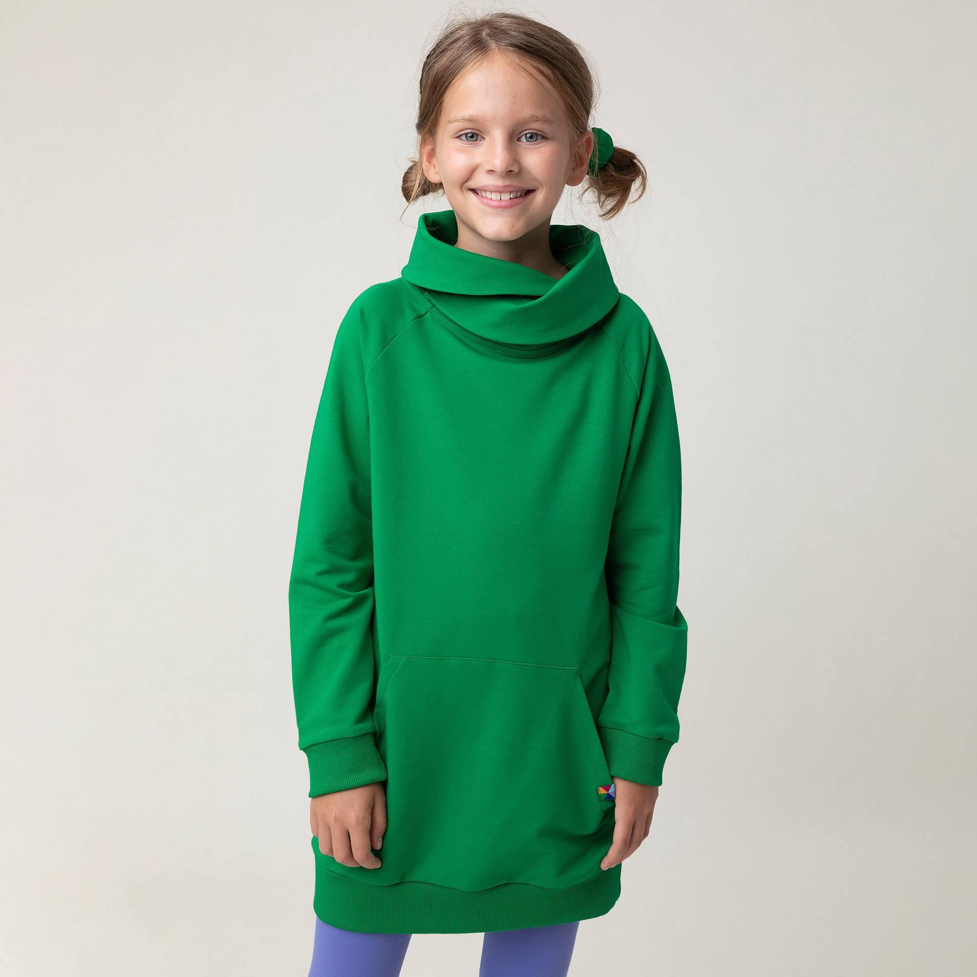 Green long funnel neck pullover sweatshirt