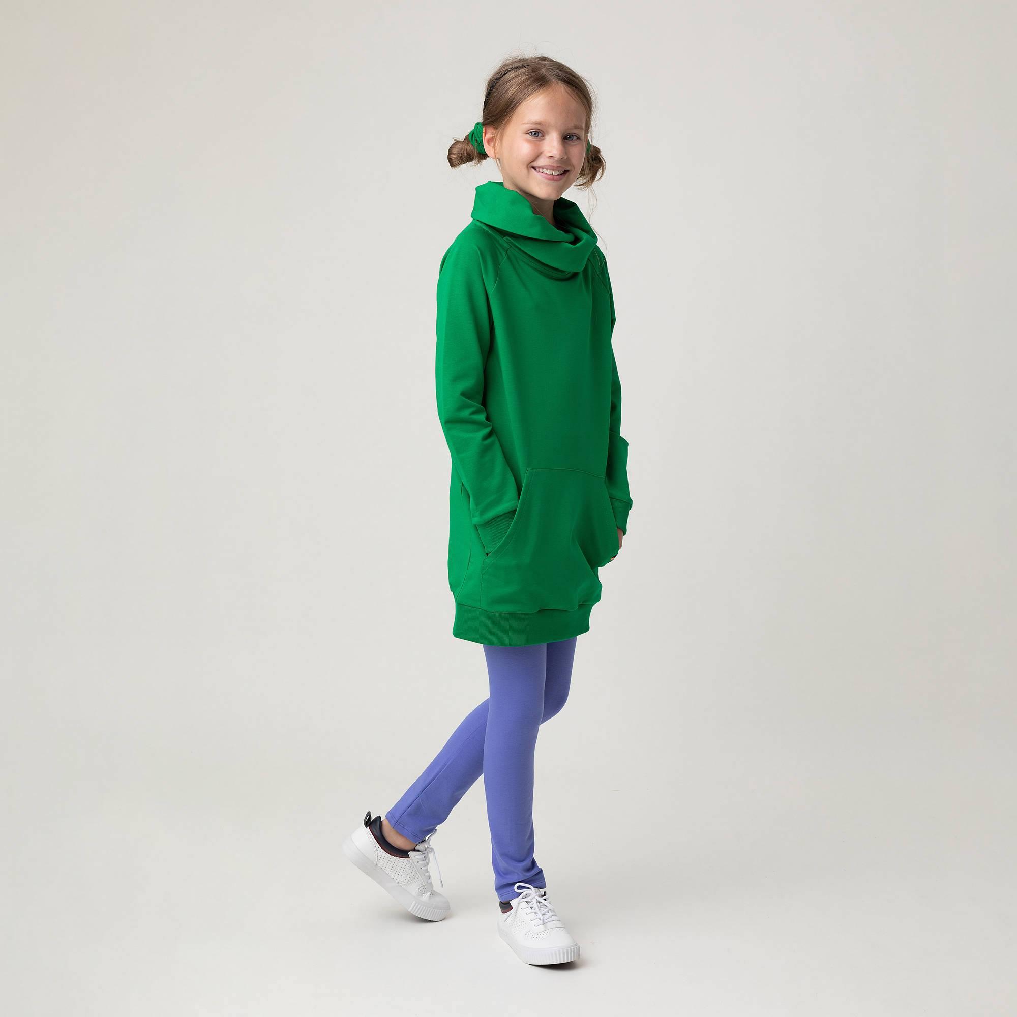 Green long funnel neck pullover sweatshirt