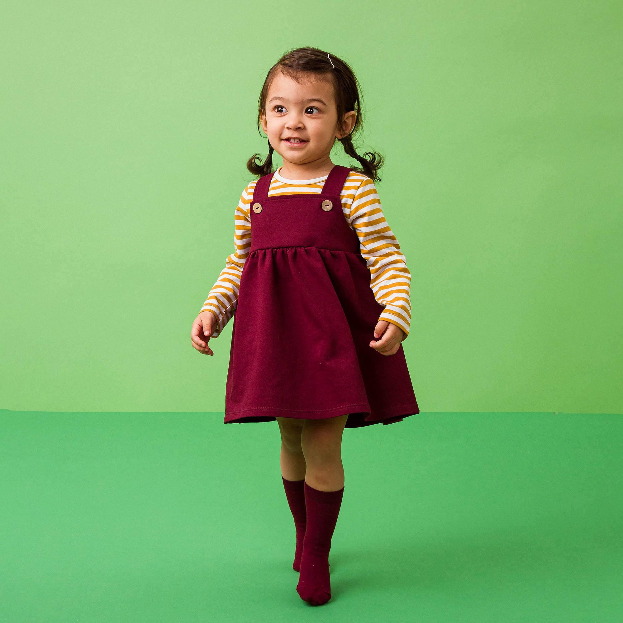 Burgundy dungaree dress