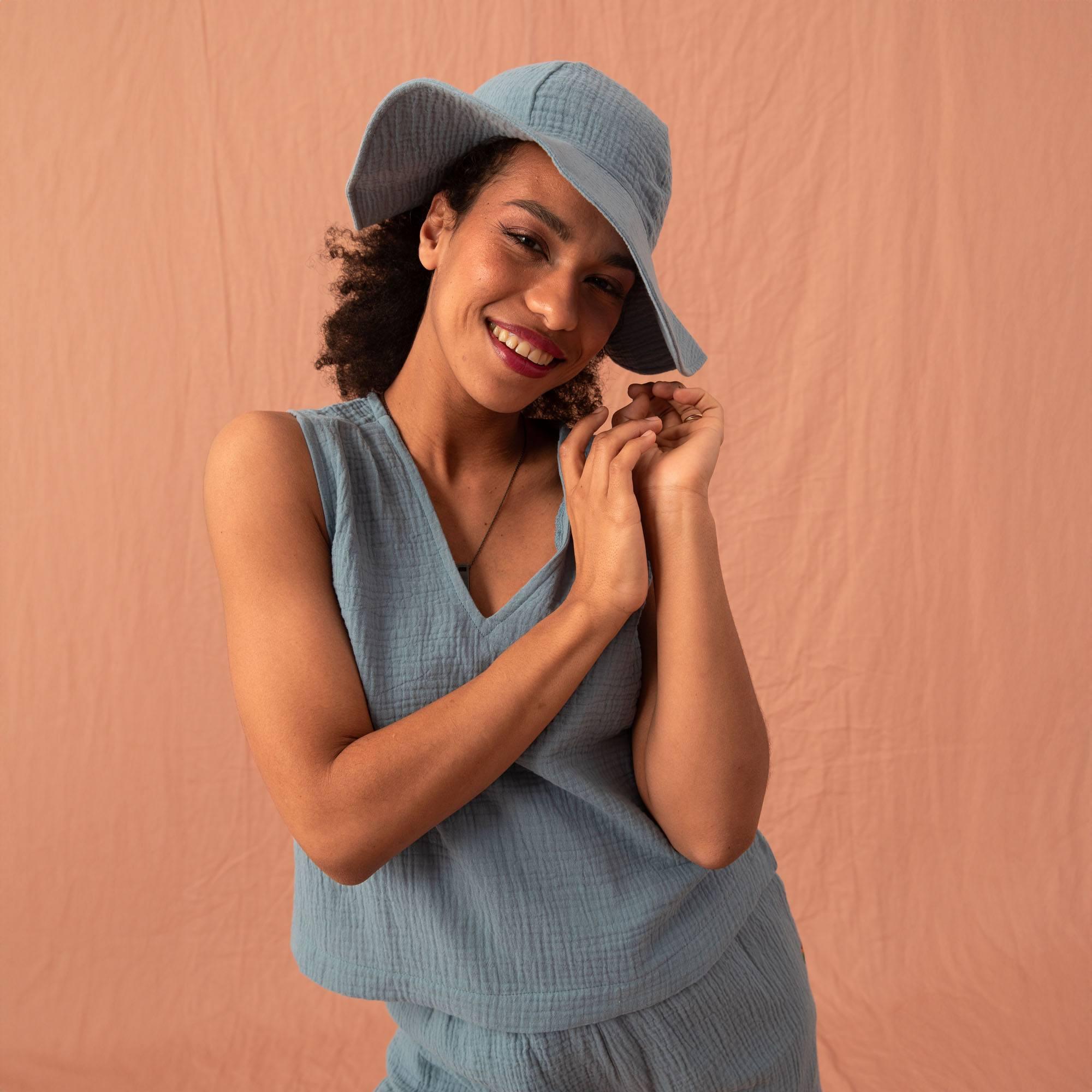 Sky blue muslin brimmed hat Women