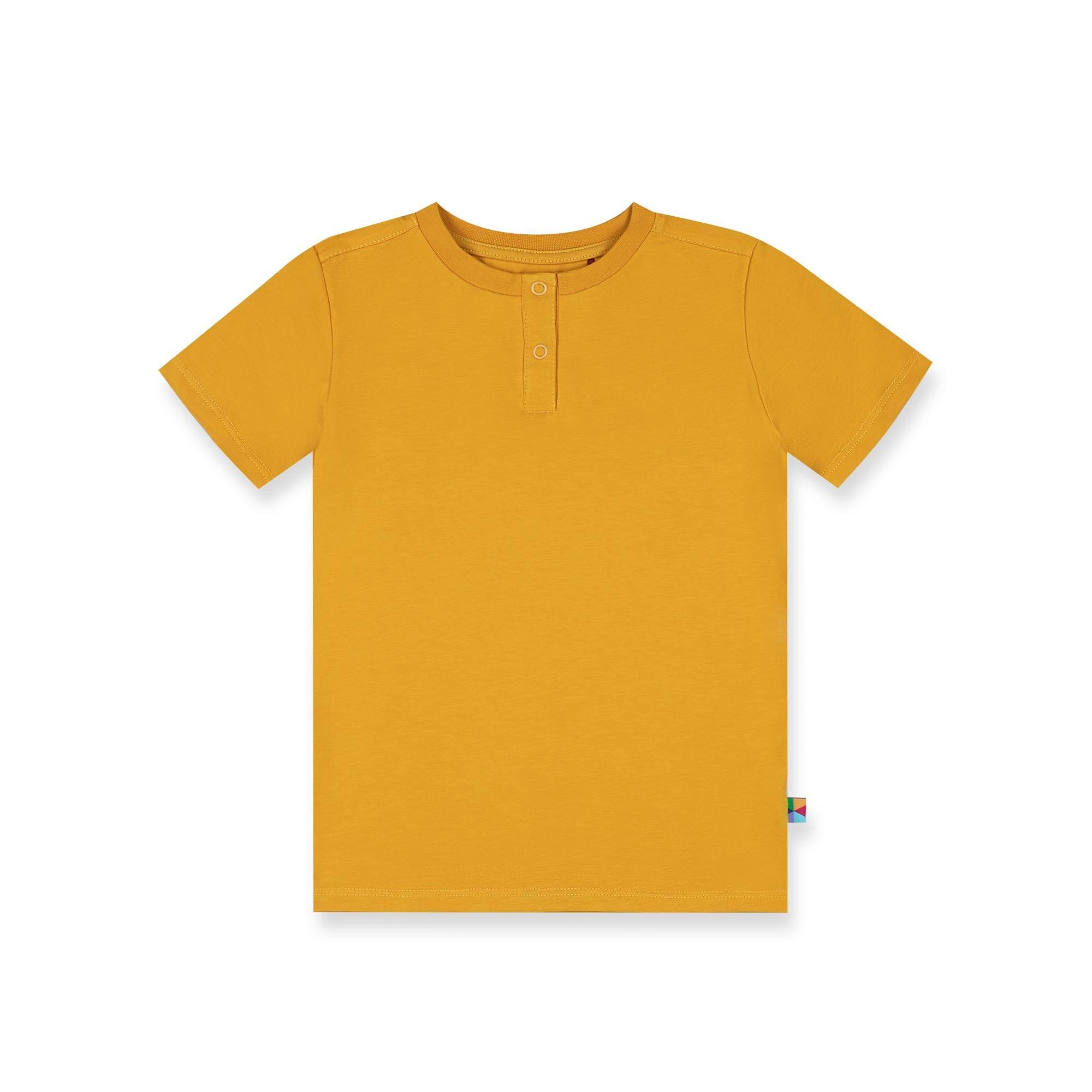 Mustard round neck button-up shirt