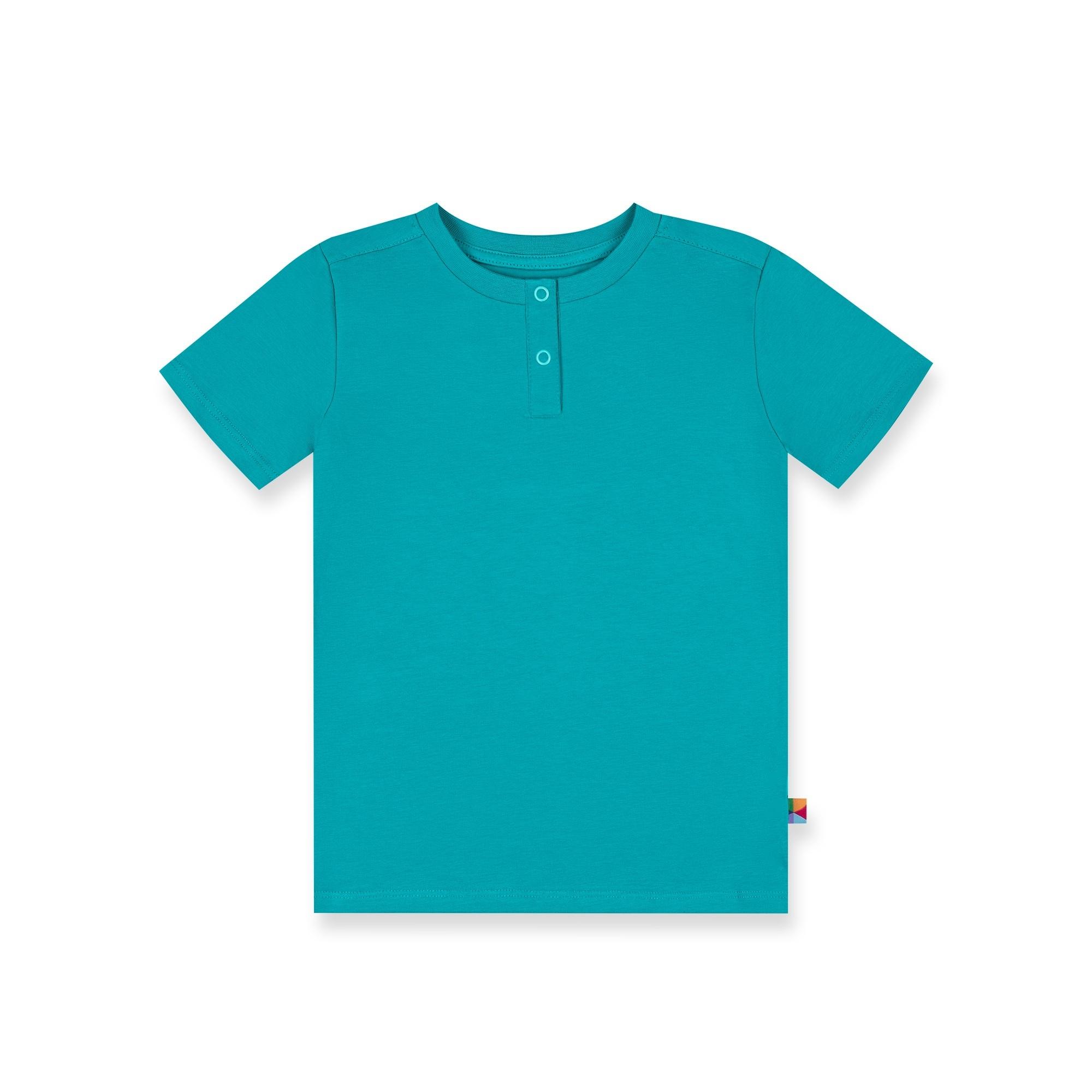 Turquoise round neck button-up shirt