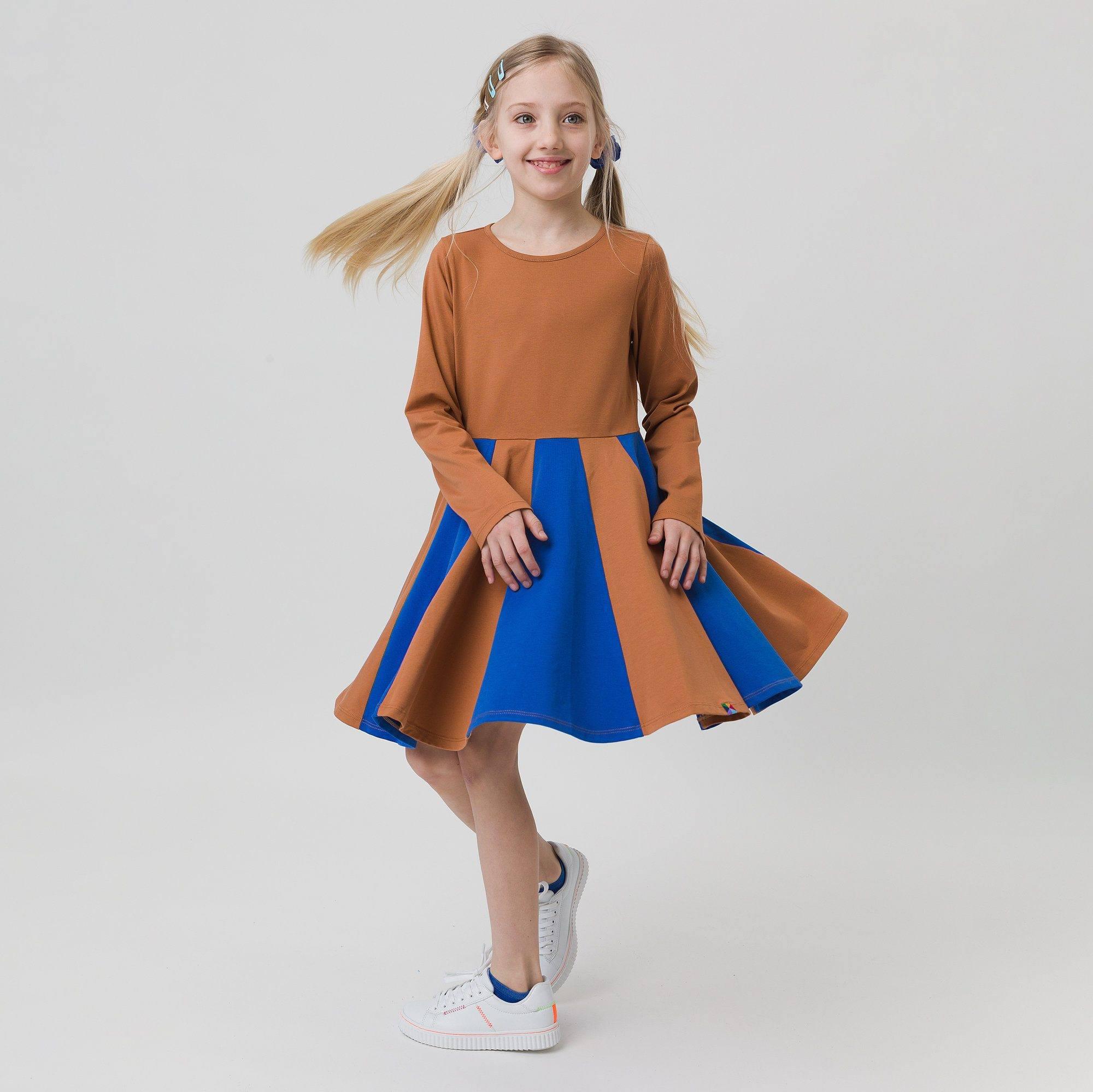 Caramel - blue two-tone frill dress