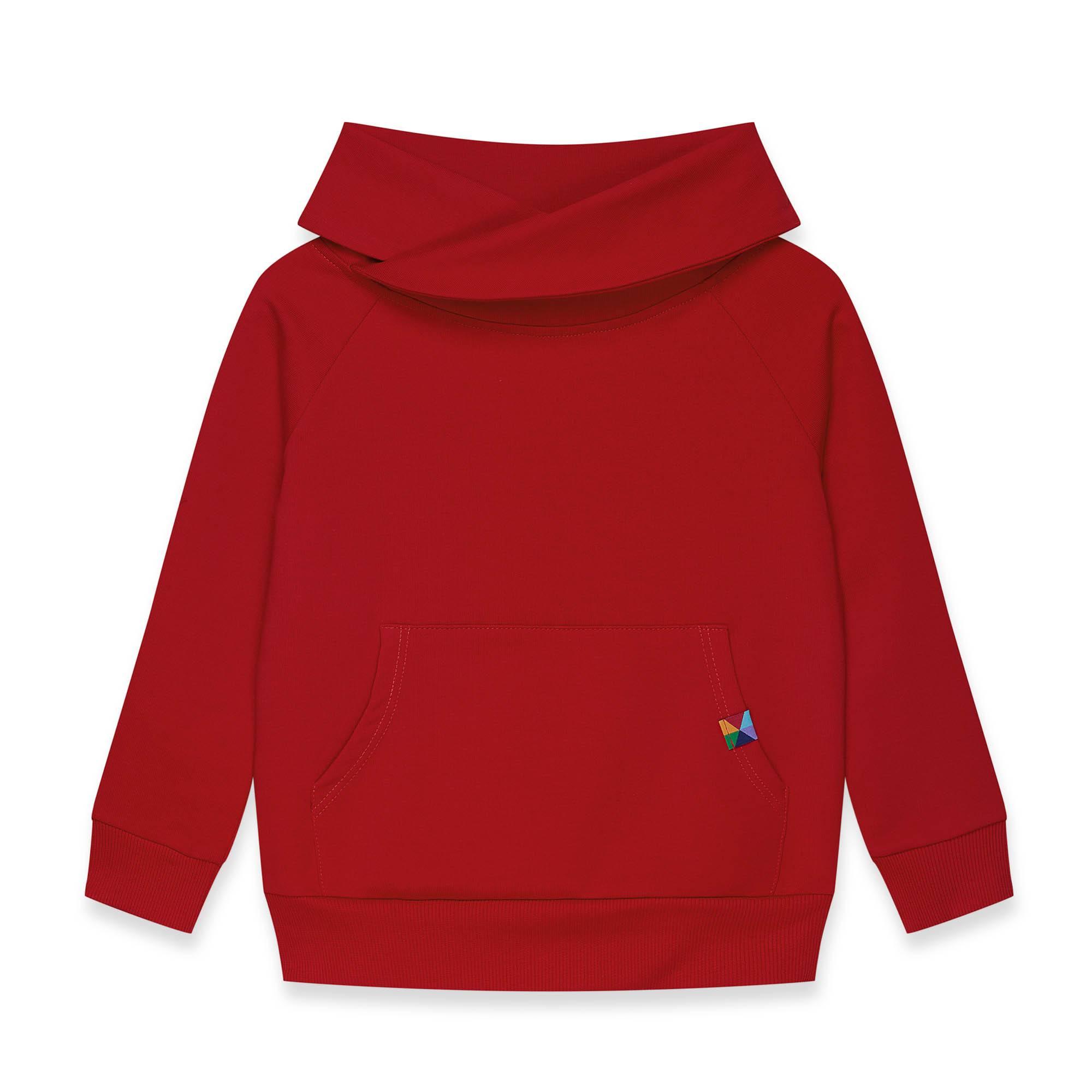 Red funnel neck pullover sweatshirt