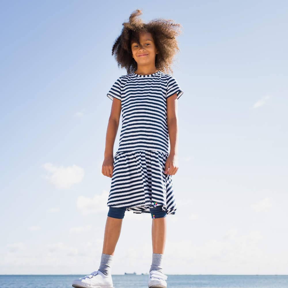 Navy blue stripes frill dress