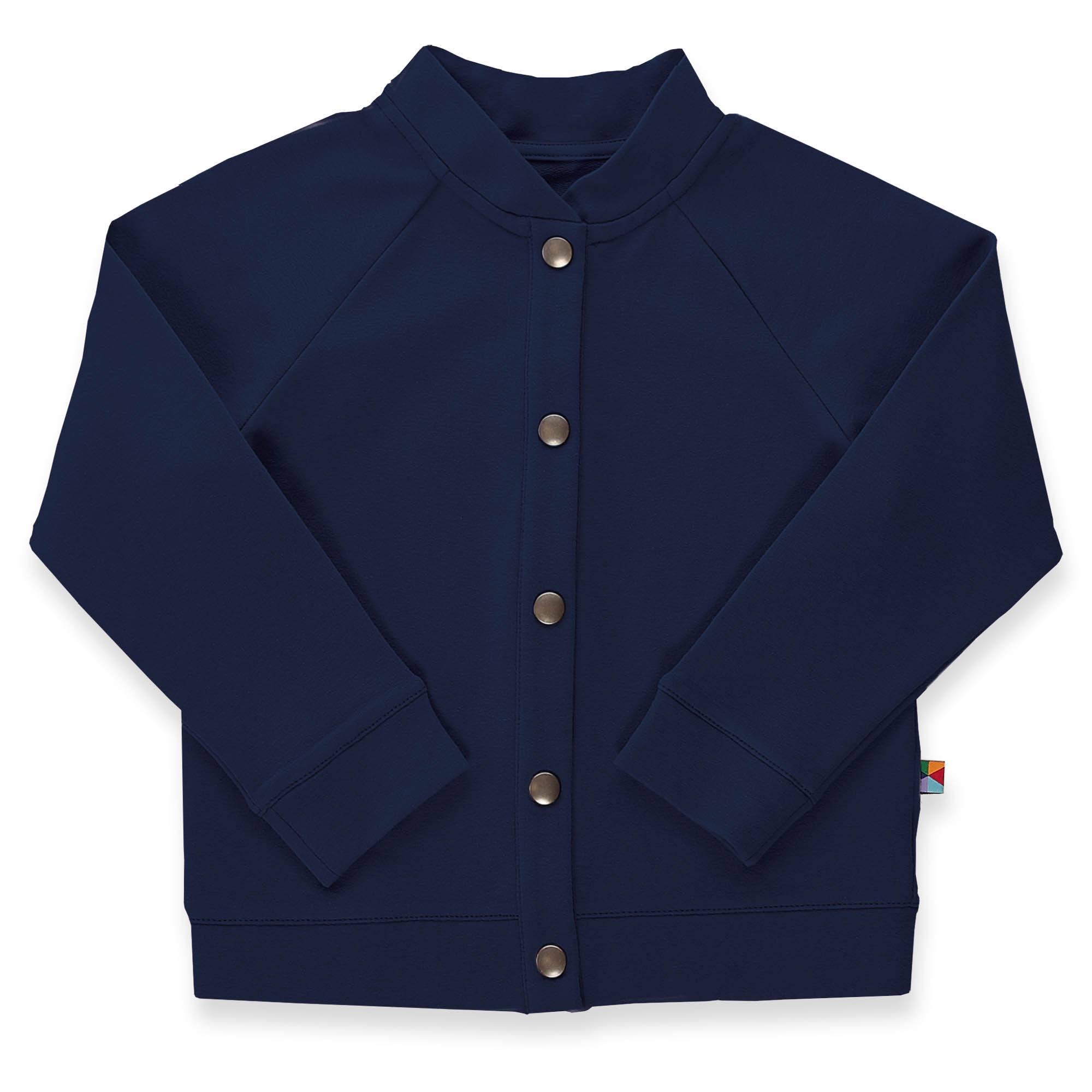 Navy blue button-up bomber jacket