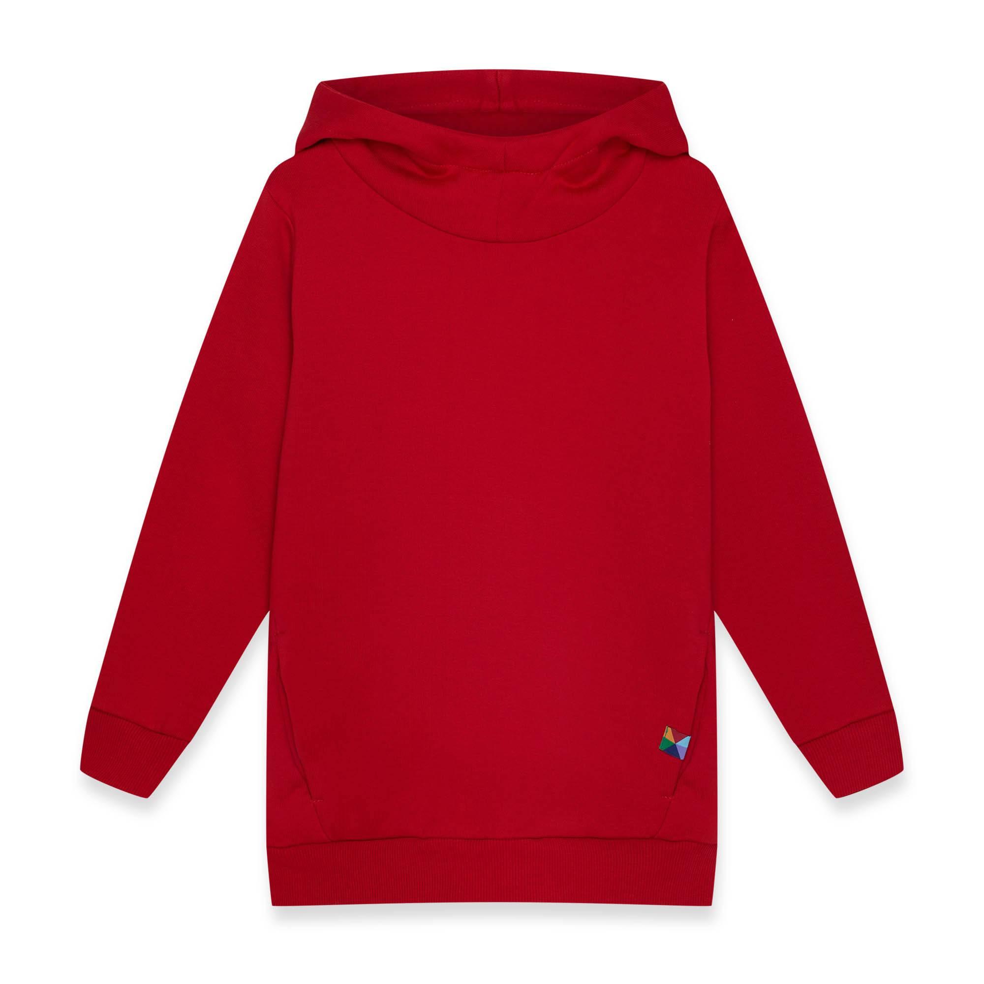 Red fleece-lined pullover hoodie