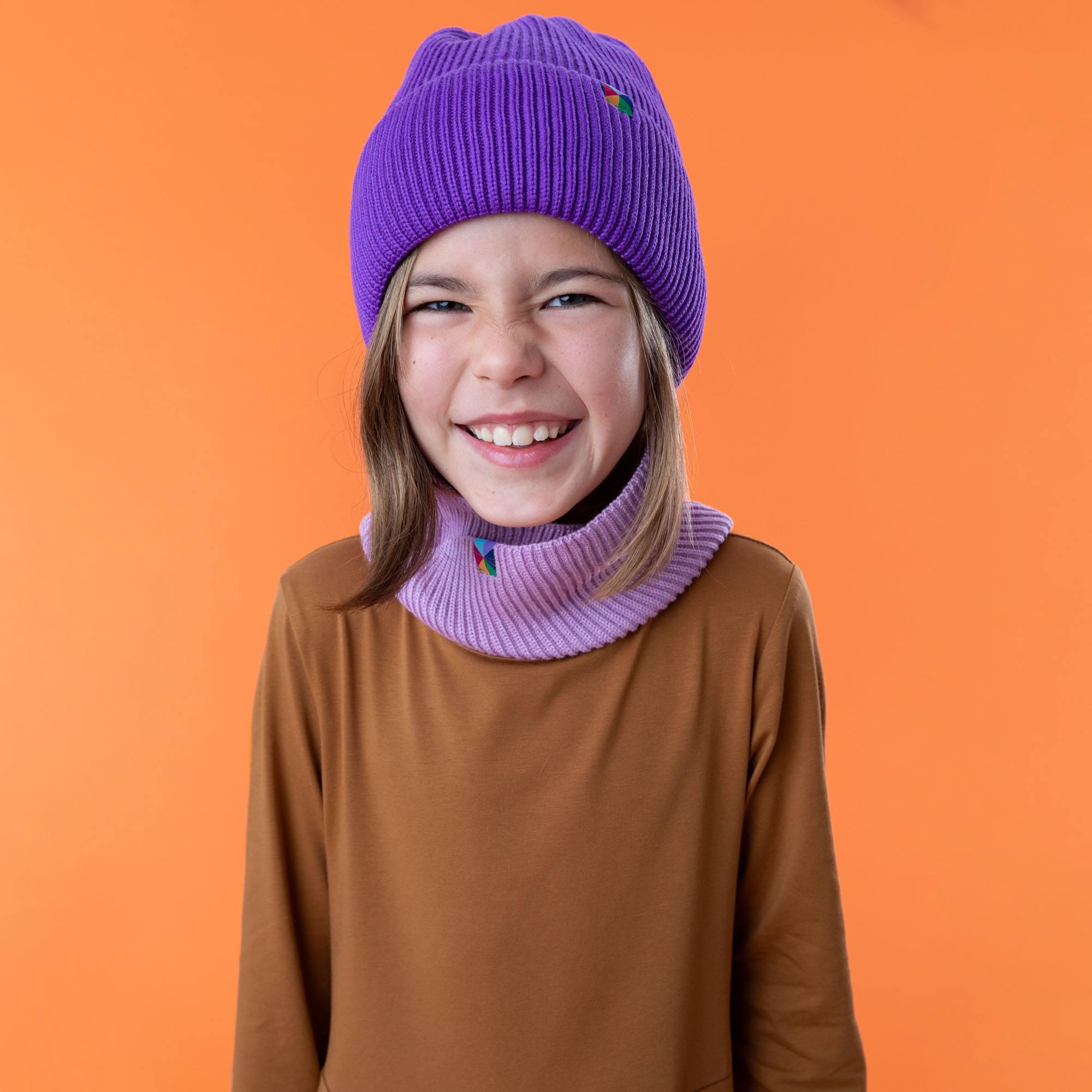 Light purple merino wool neck warmer kids