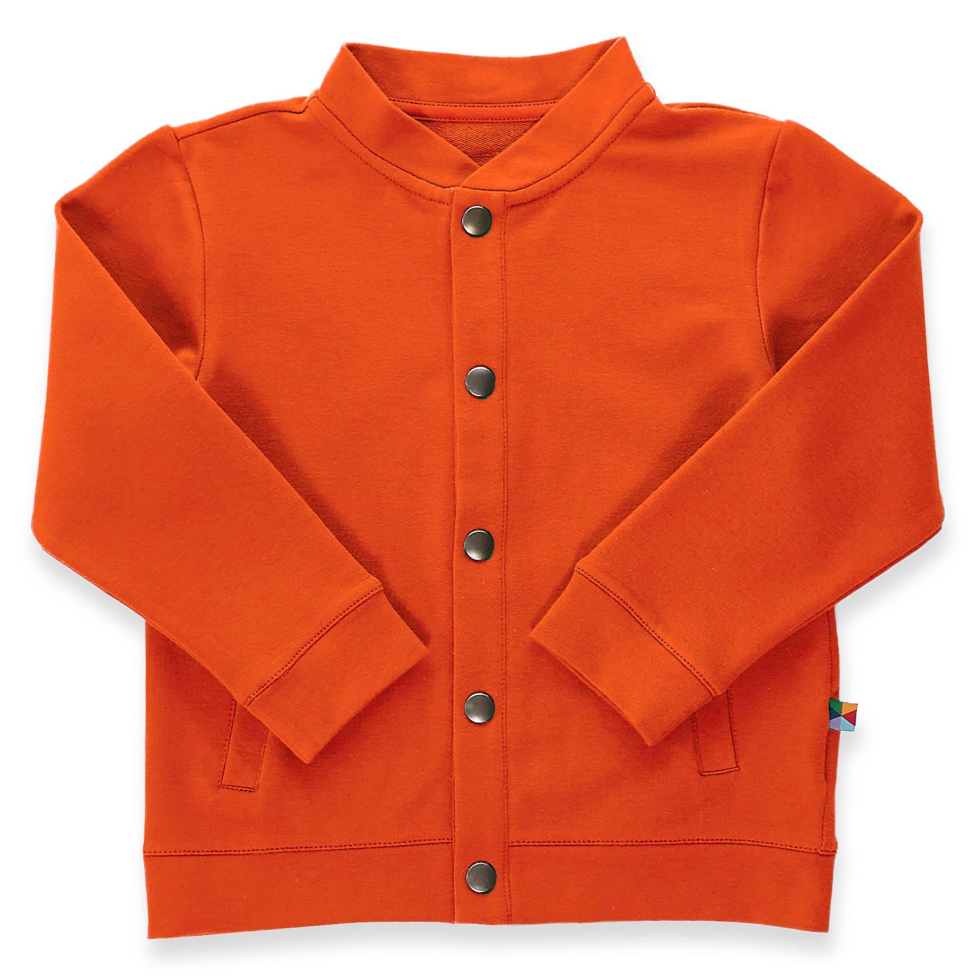 Orange button-up bomber jacket with pockets