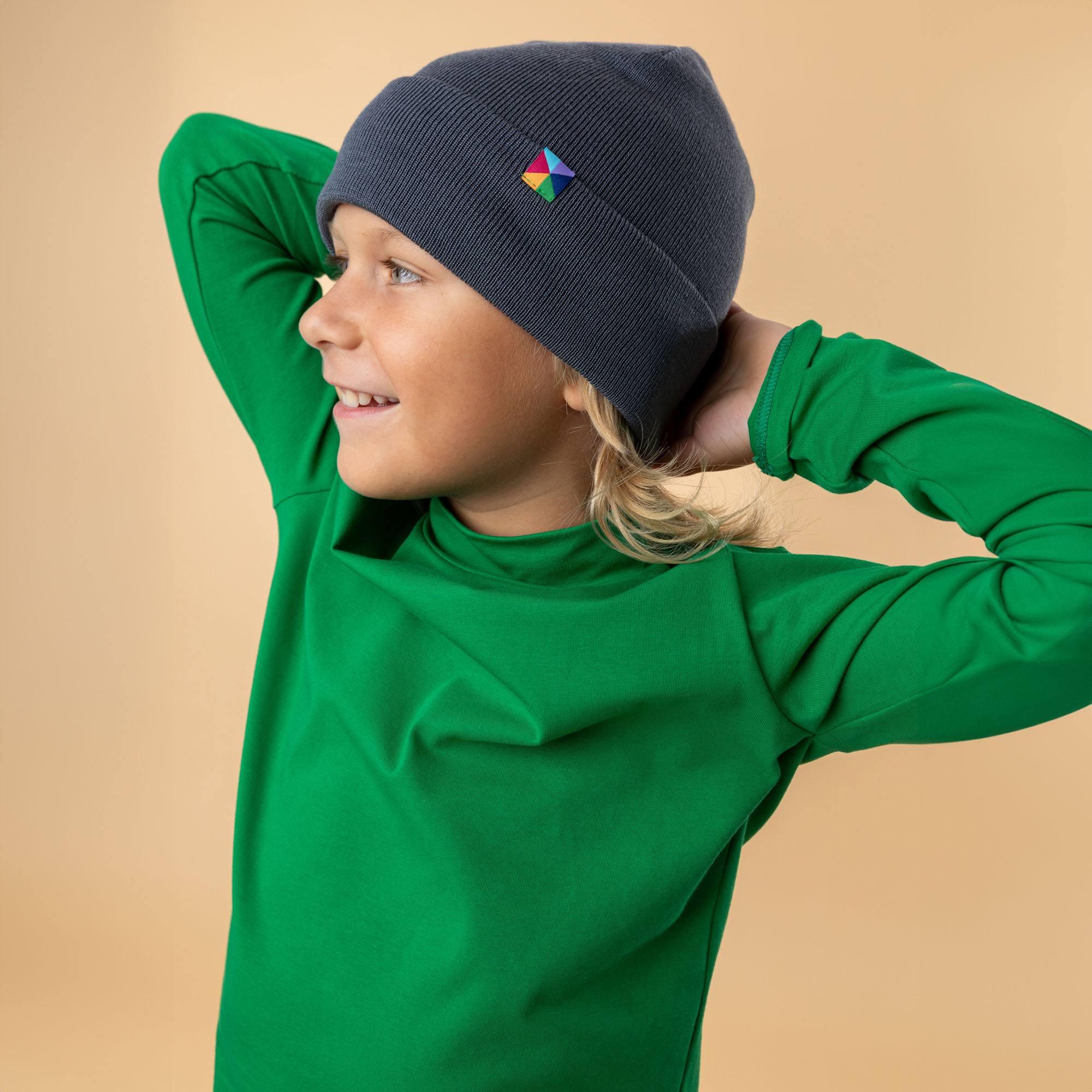 Graphite fine knit merino wool cap kids