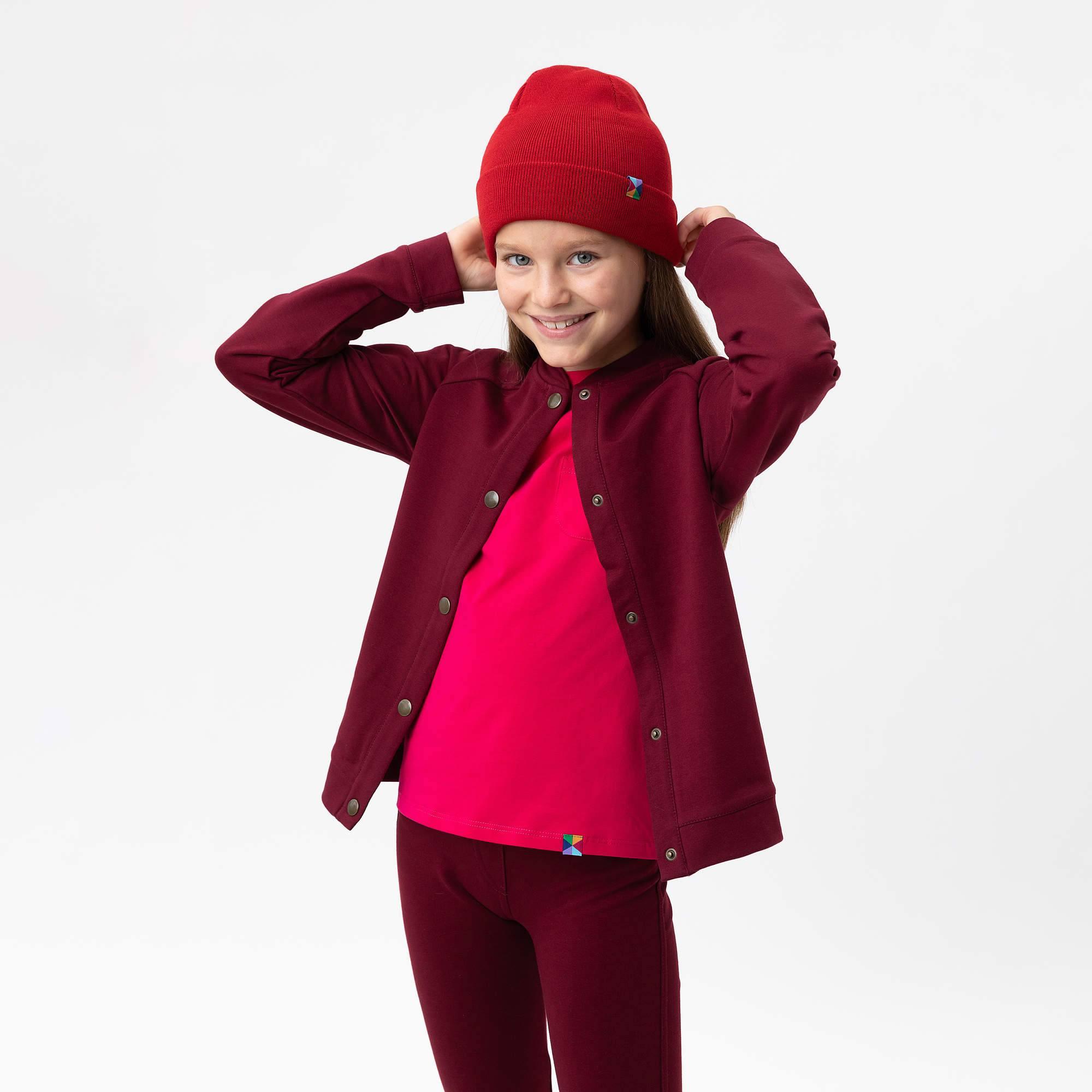 Red fine knit merino wool cap kids