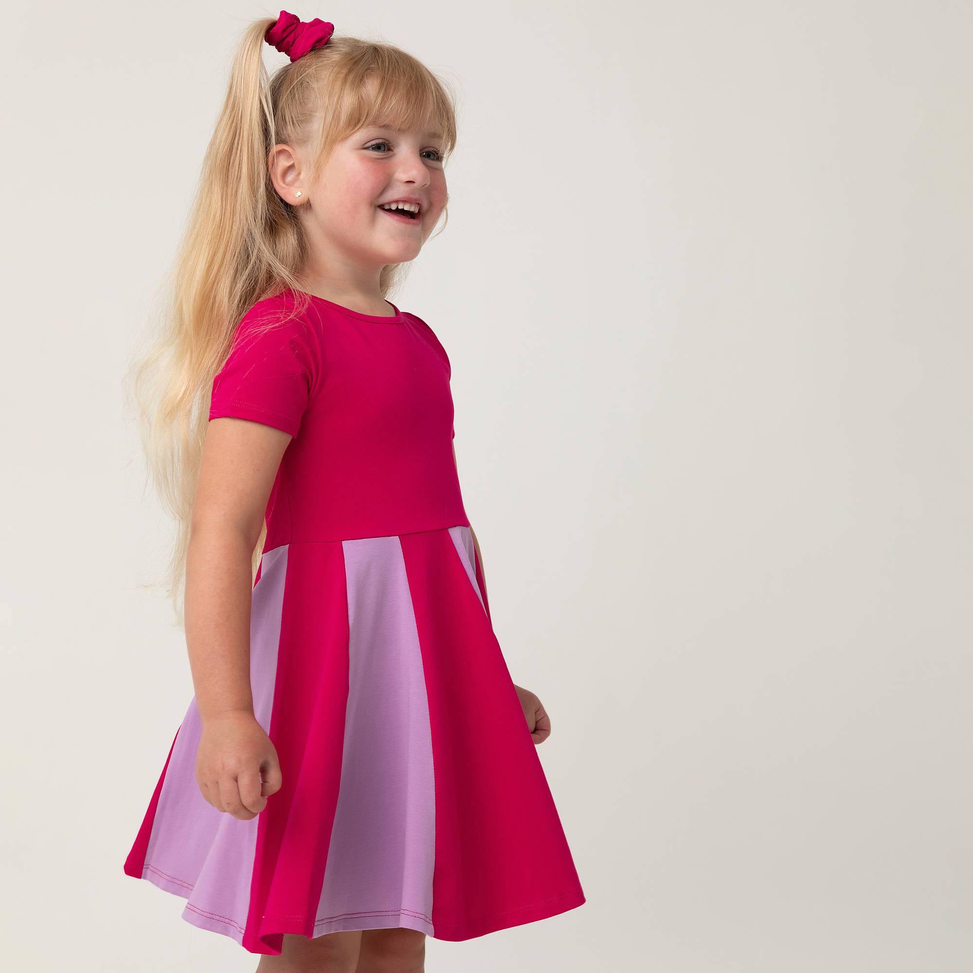 Pink - light purple short sleeve dress with colorful ruffle