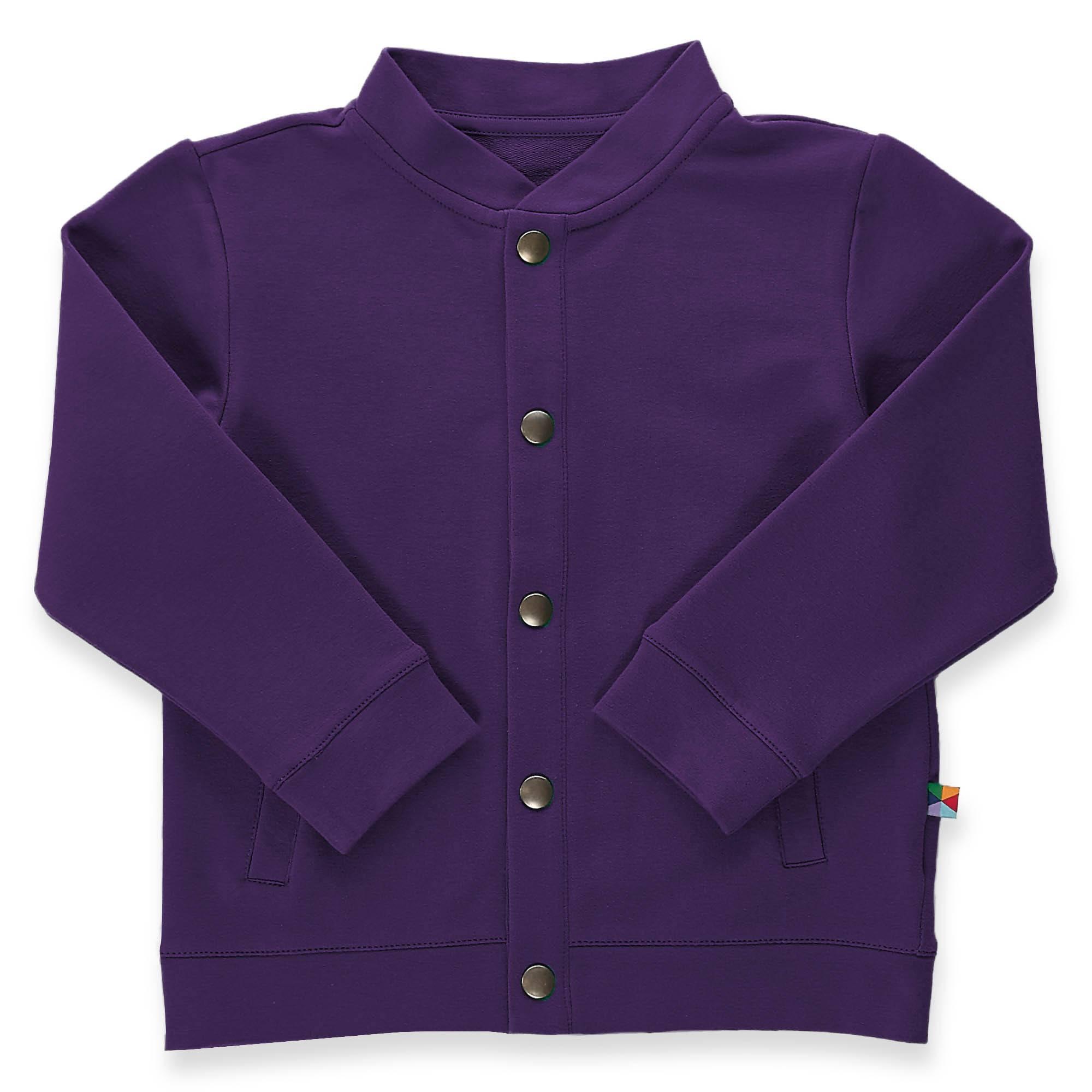 Violet button-up bomber jacket with pockets