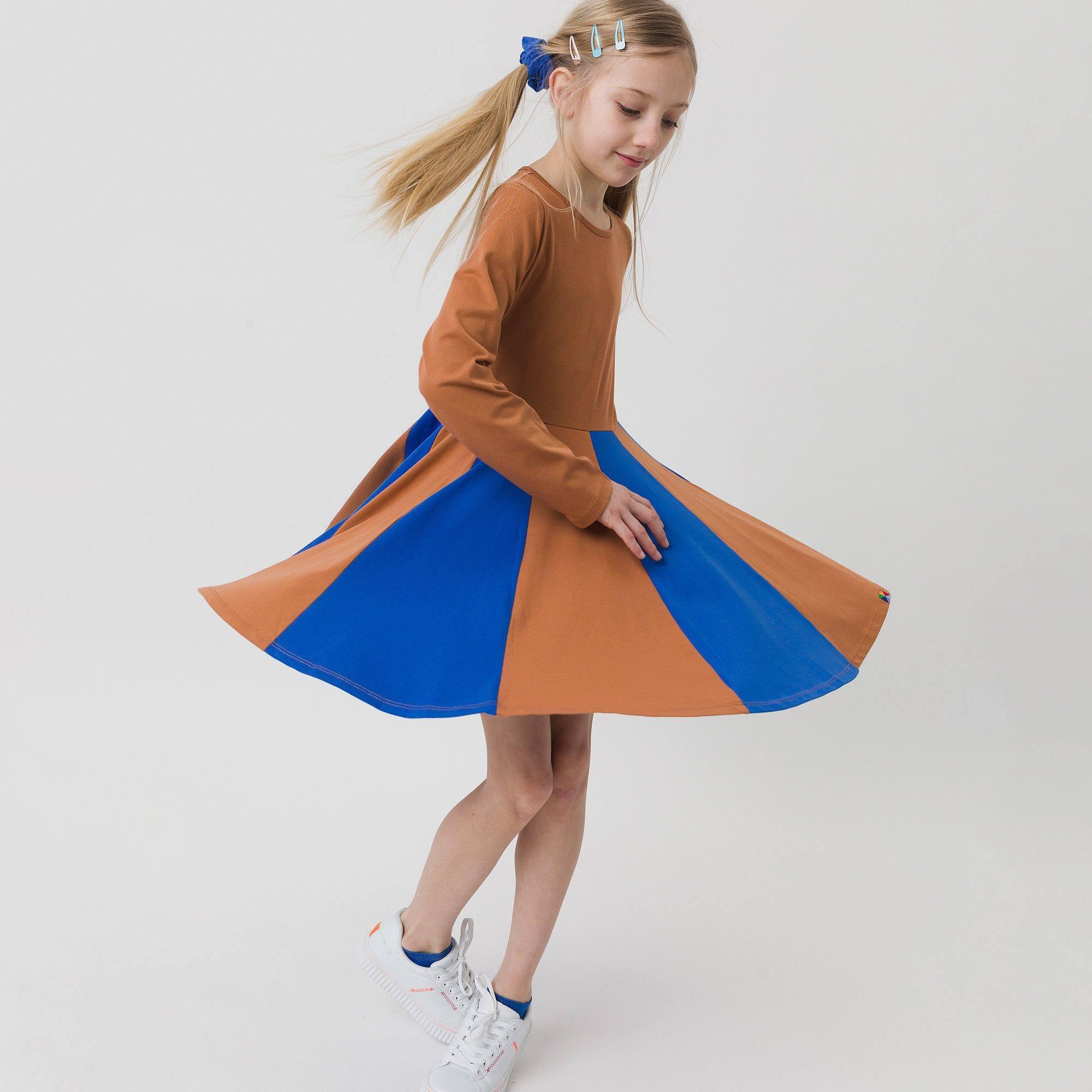 Caramel - blue two-tone frill dress