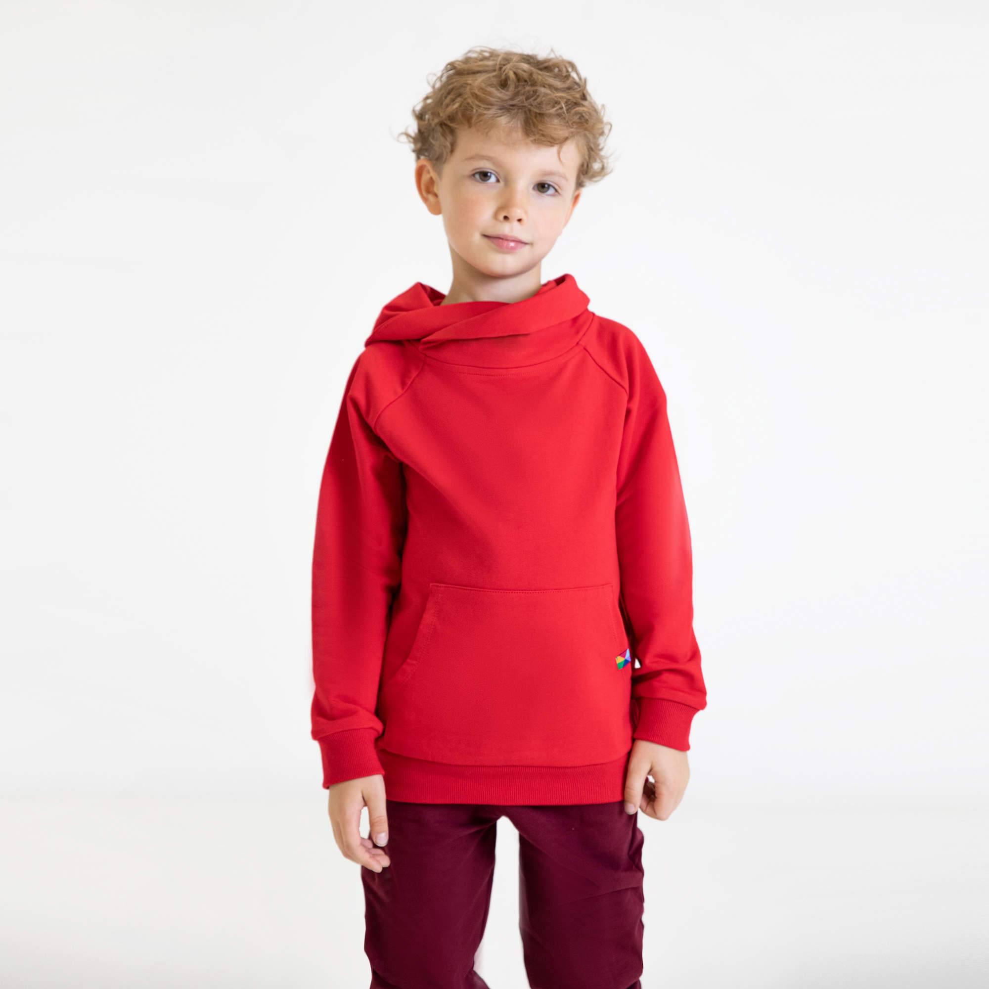 Red funnel neck pullover sweatshirt