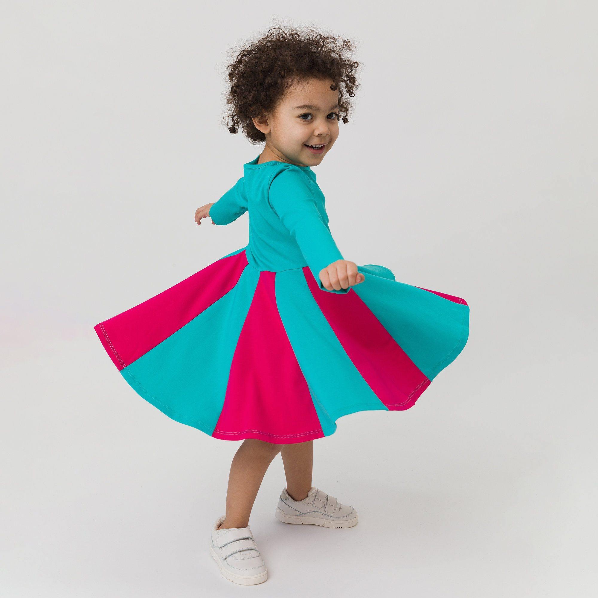 Turquoise - pink two-tone frill dress