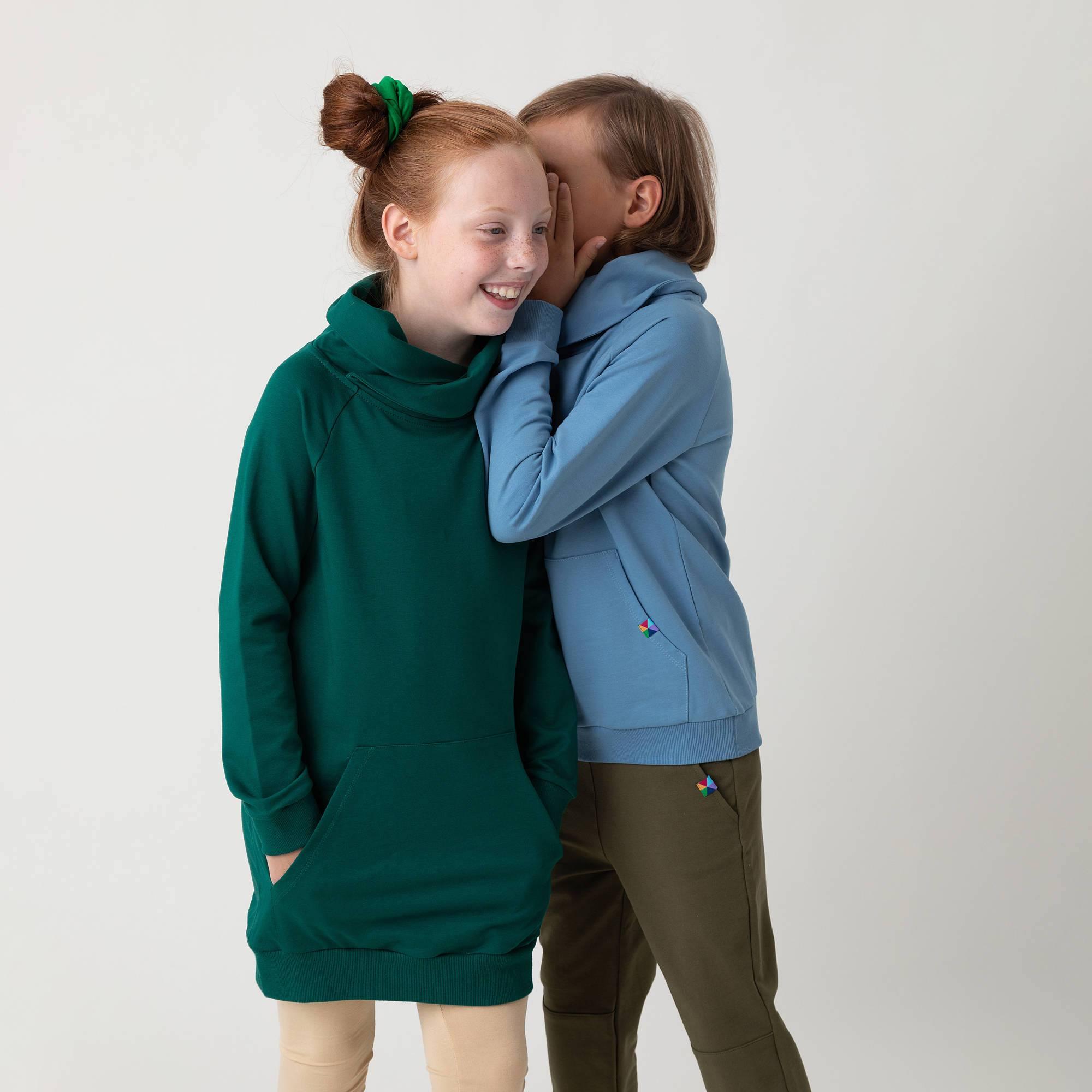 Bottle-green long funnel neck pullover sweatshirt