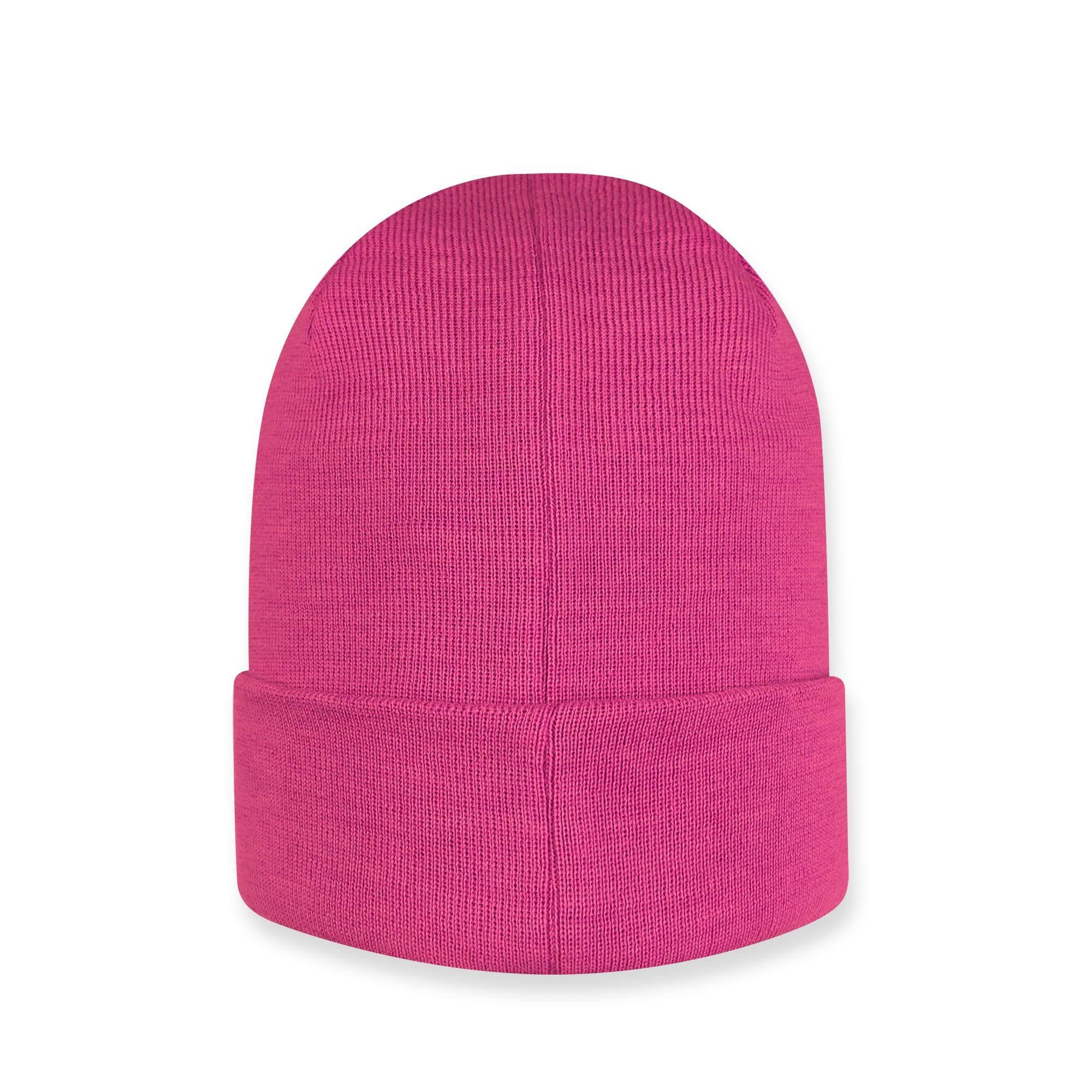 Pink fine knit merino wool beanie