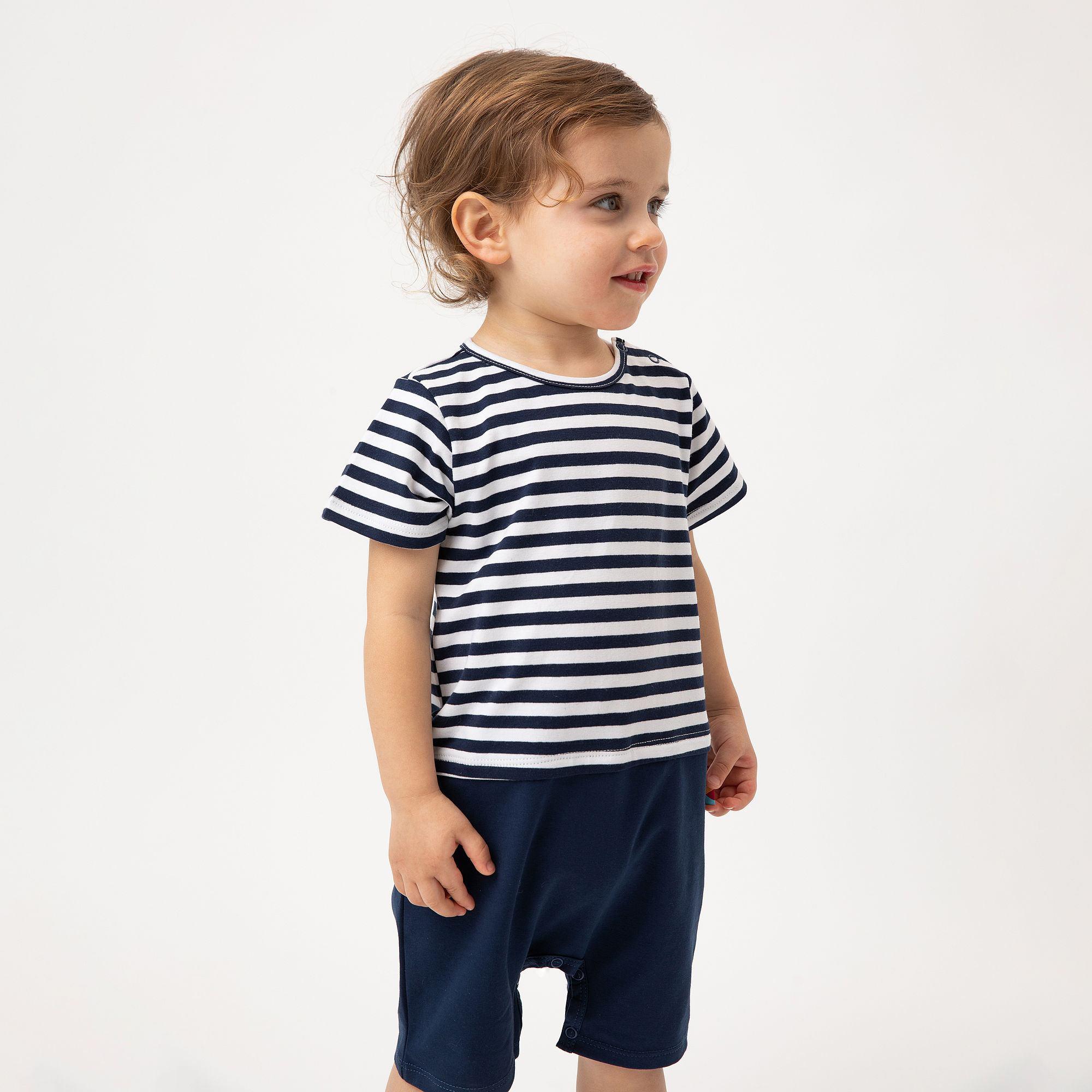 Navy blue stripes striped short sleeve romper Baby