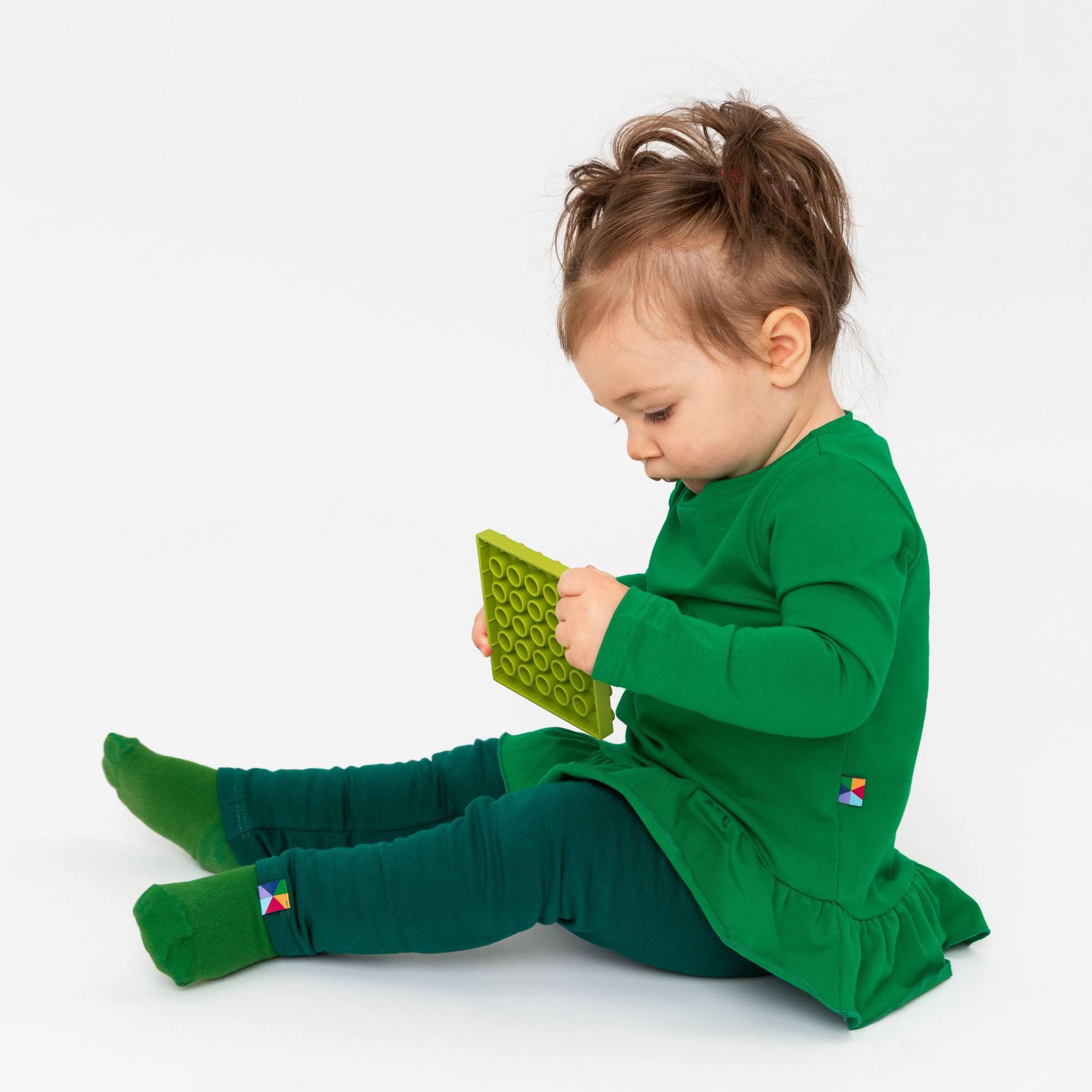 Bottle-green fleece-lined leggings Baby