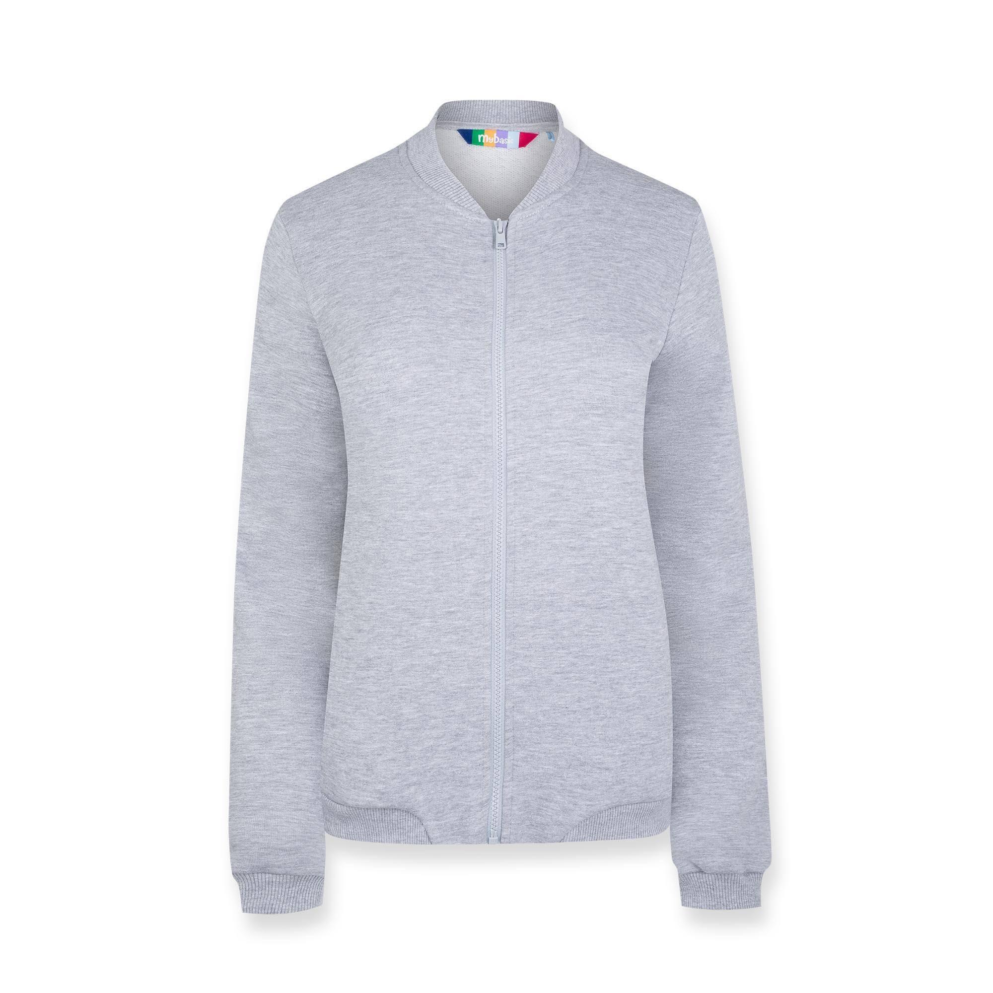 Grey melange zip-up crewneck sweatshirt Women