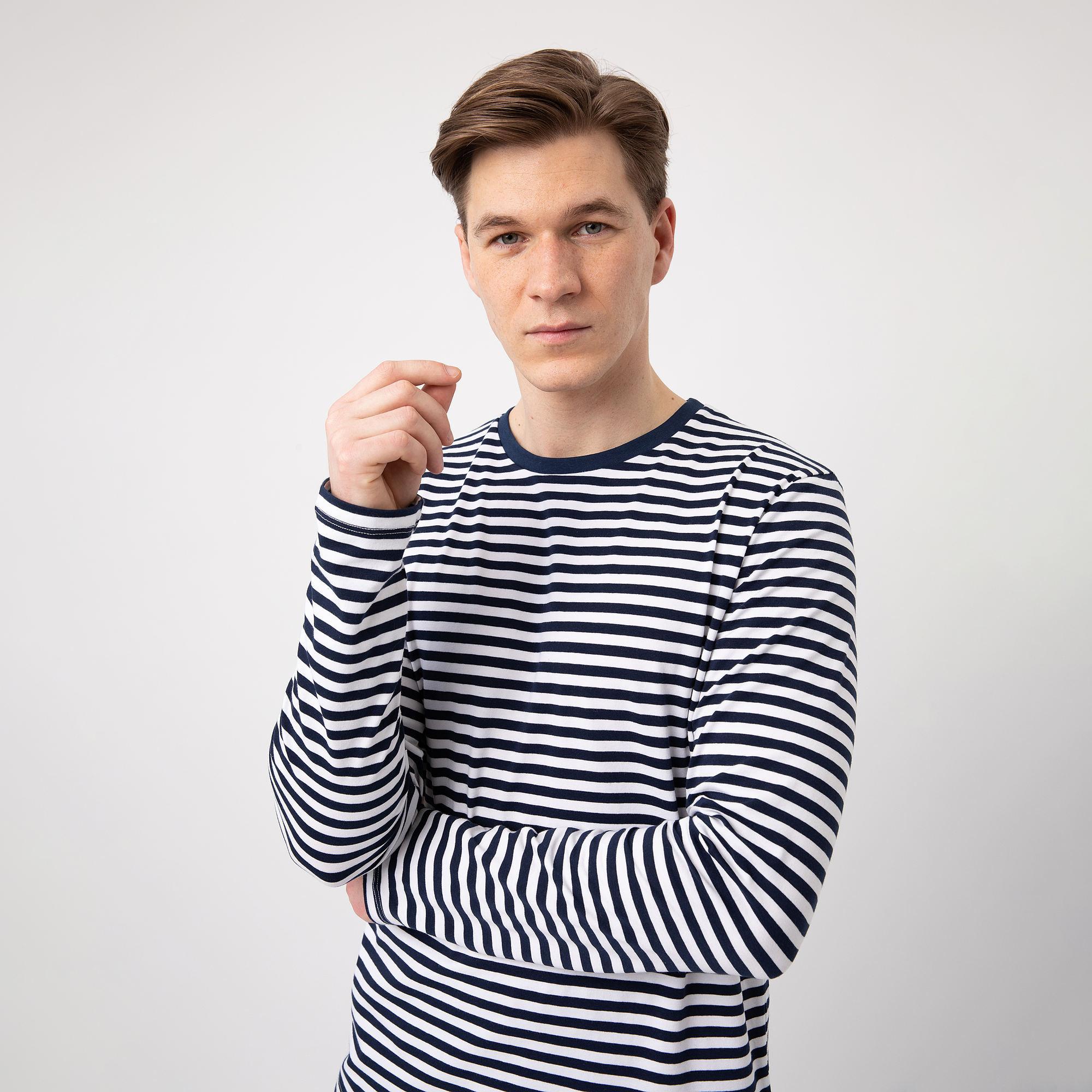 Navy blue stripes striped long sleeve shirt Men