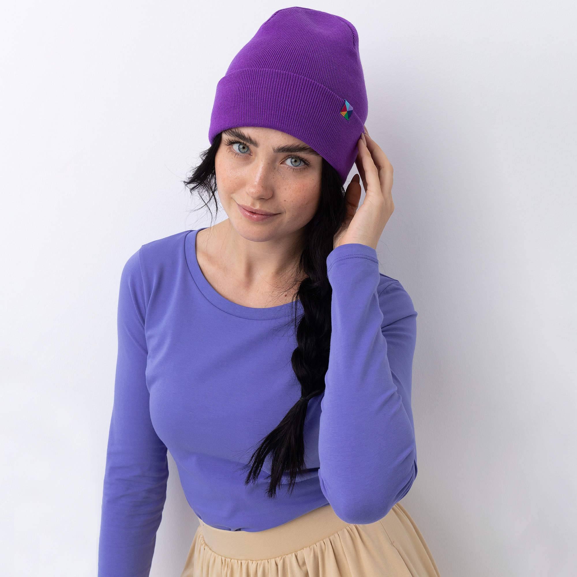 Violet fine knit merino wool beanie