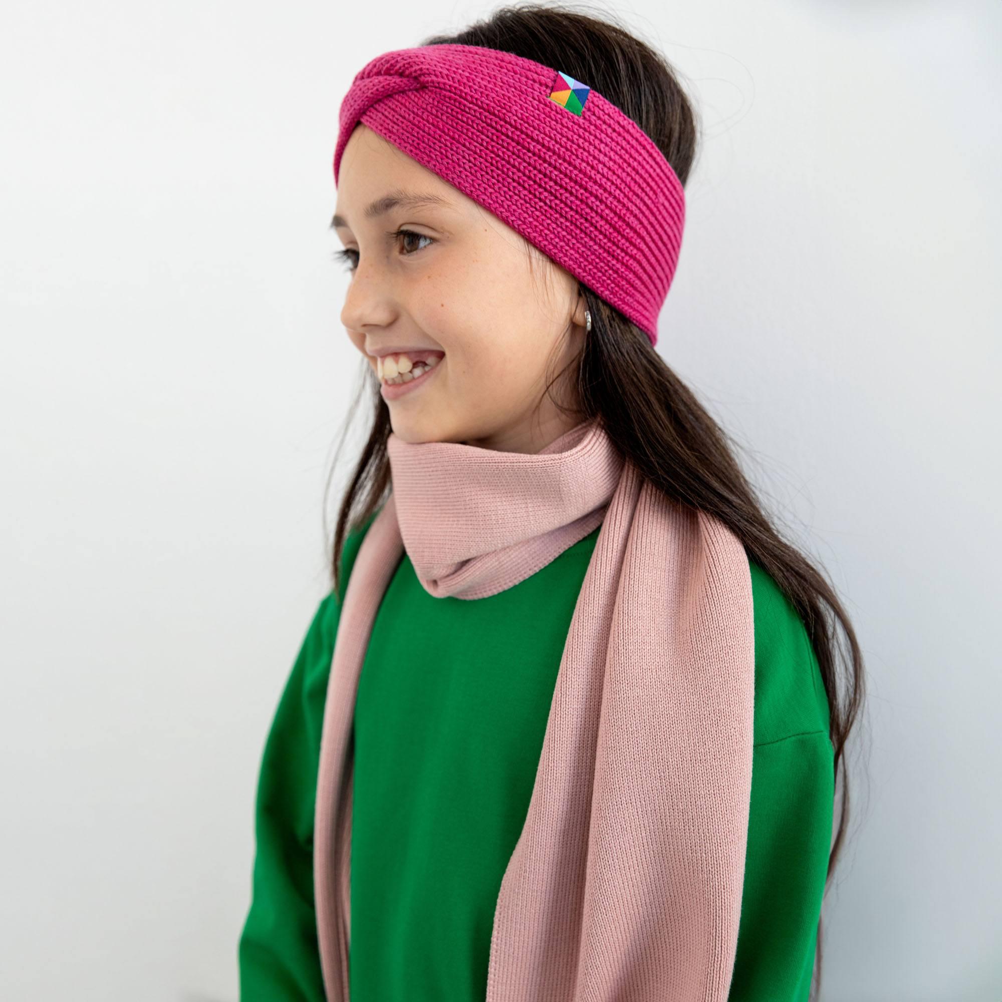 Pastel pink fine knit merino wool scarf kids