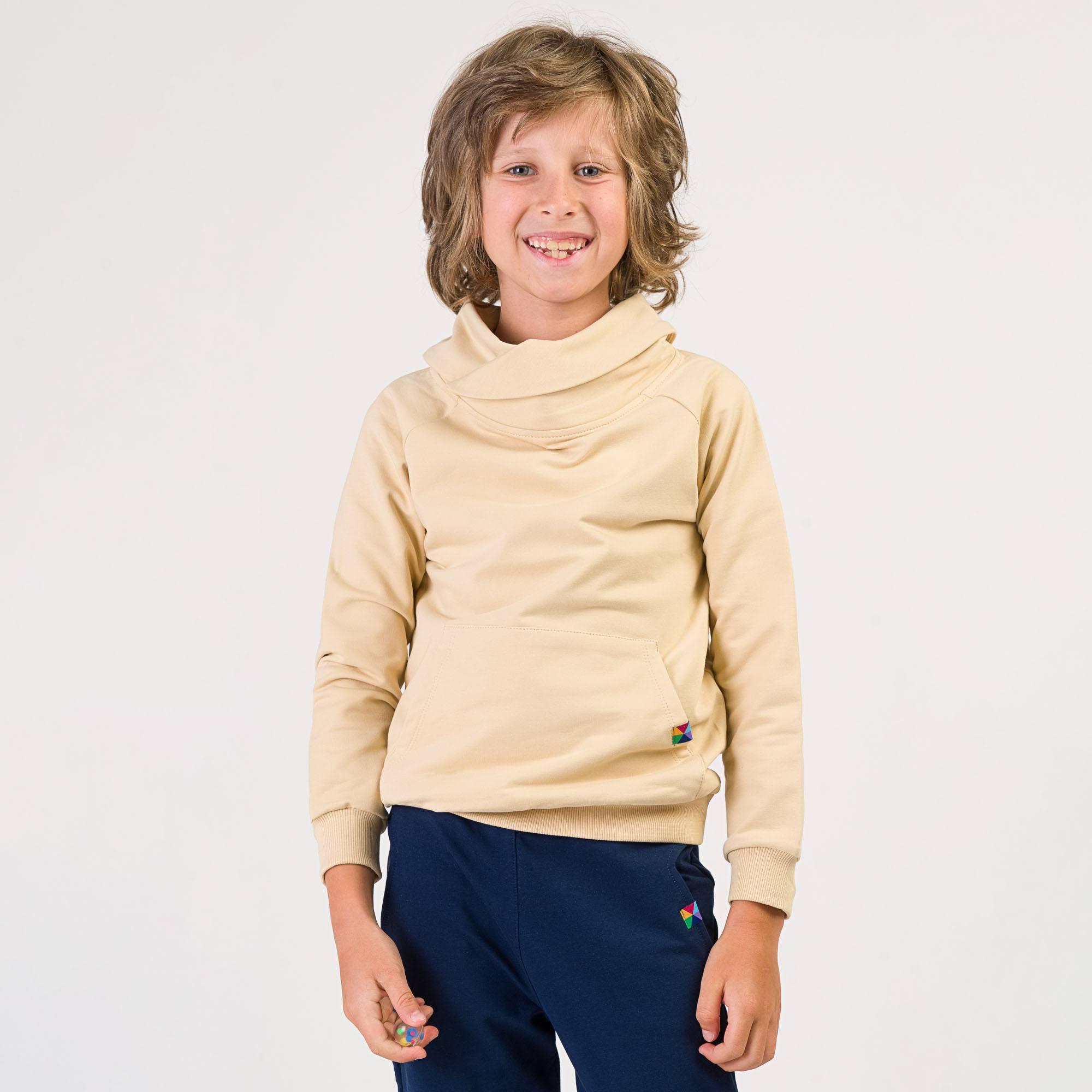 Beige funnel neck pullover sweatshirt