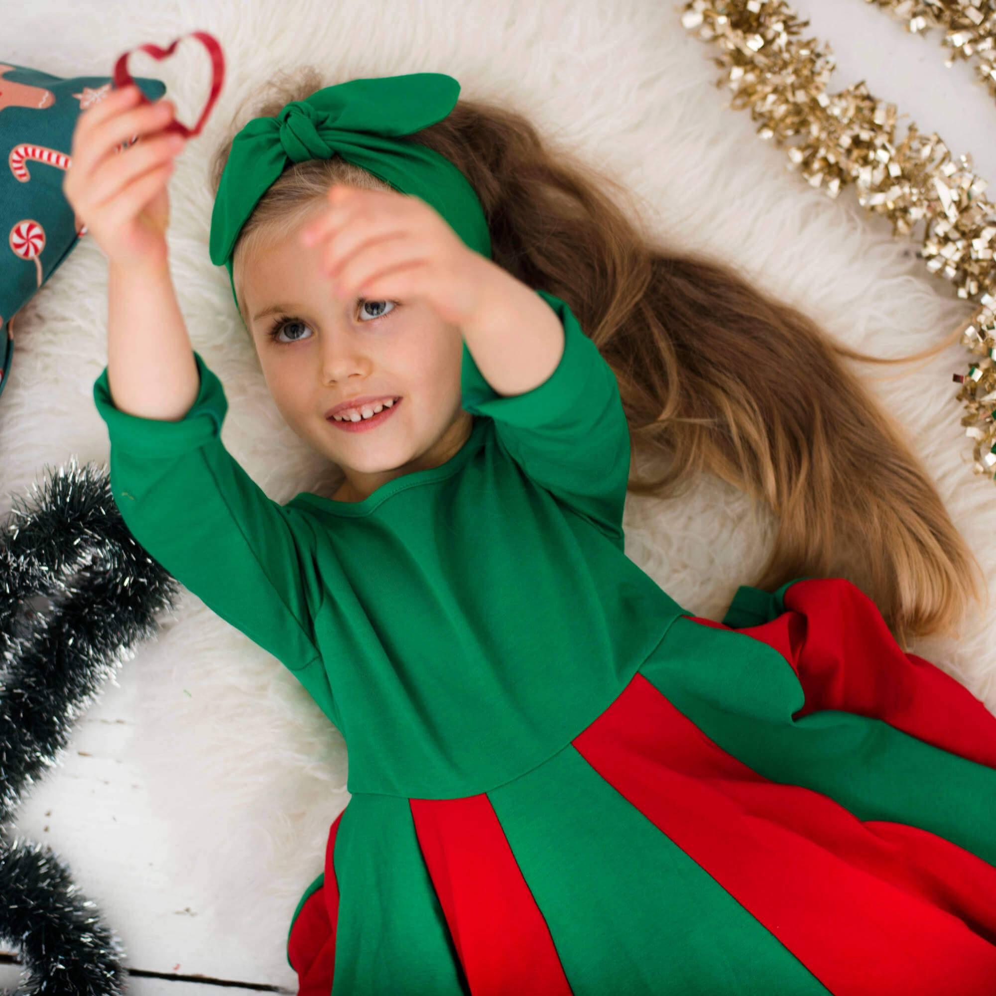 Green - red two-tone frill dress